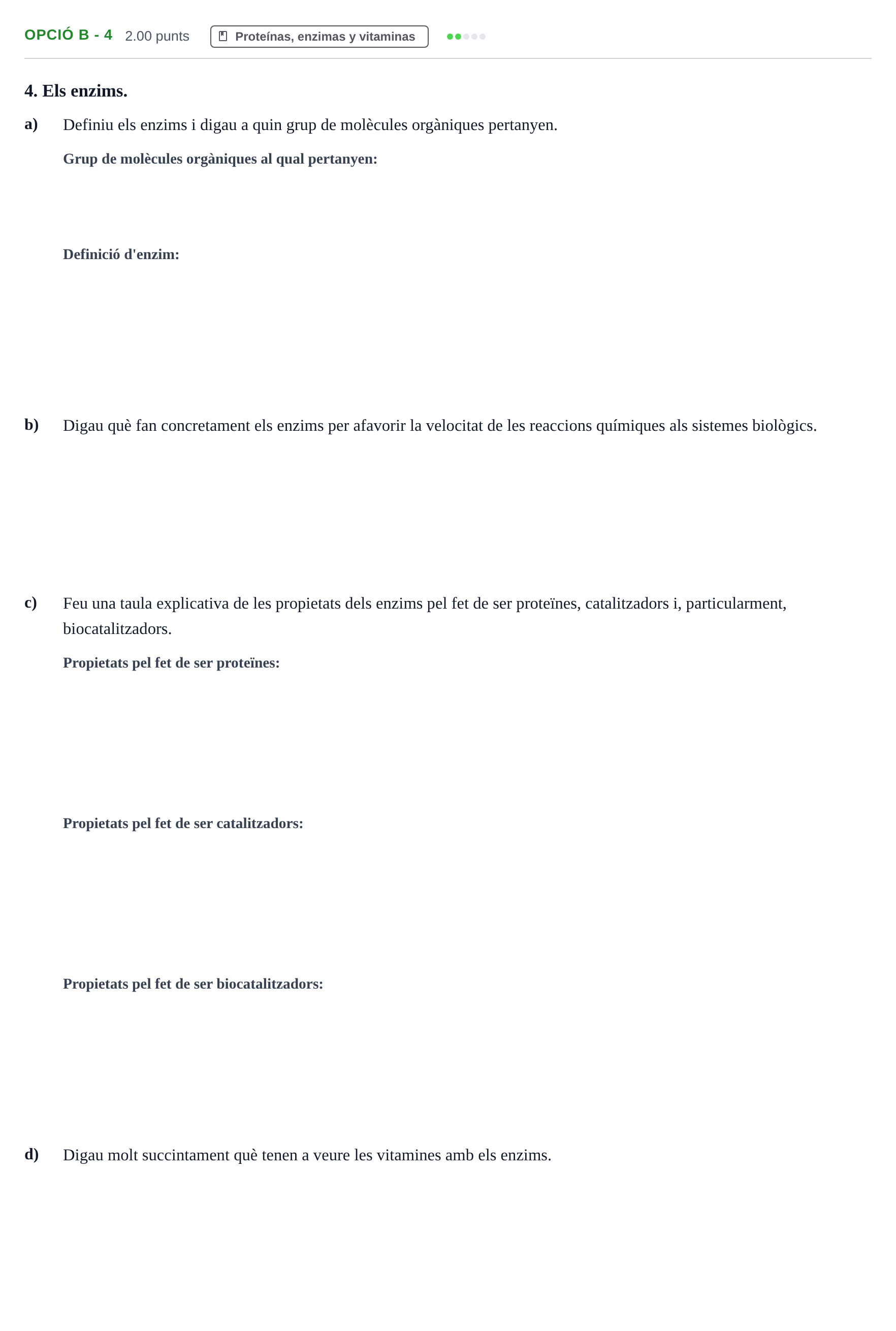 Enunciado: Ejercicio Opció B - 4 · Biología PAU Baleares Ordinaria 2024