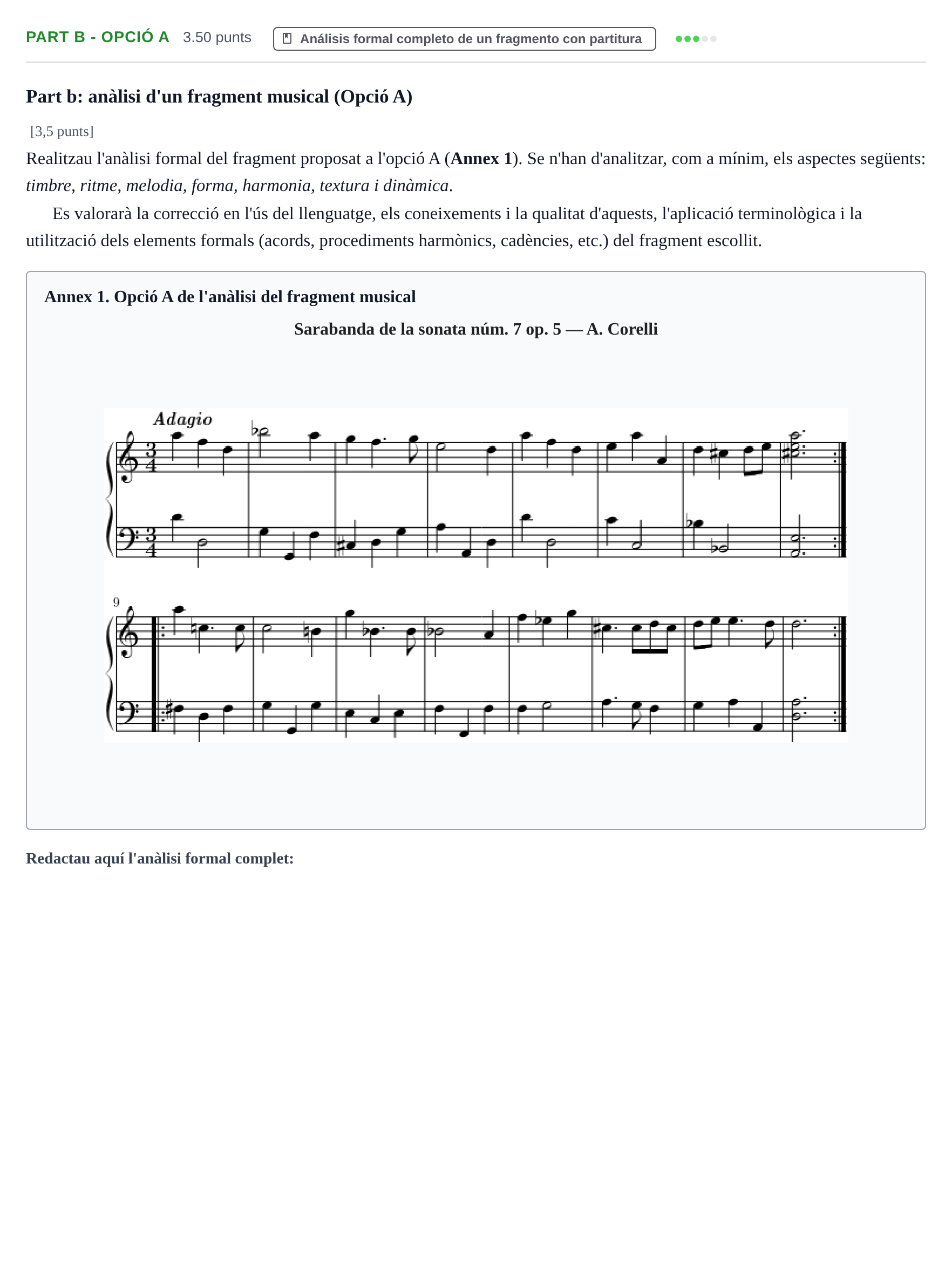 Enunciado: Part b - Opció A · Análisis Musical II PAU Baleares Ordinaria 2024