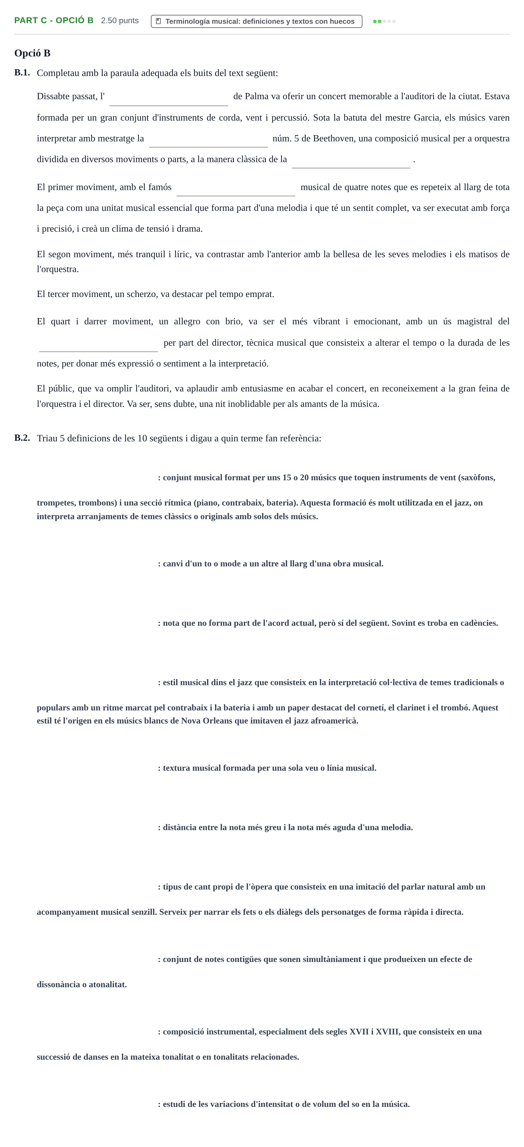 Enunciado: Part c - Opció B · Análisis Musical II PAU Baleares Ordinaria 2024
