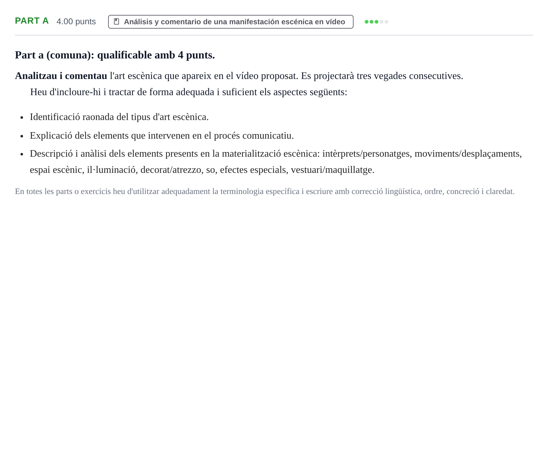 Enunciado: Part a · Artes Escénicas PAU Baleares Ordinaria 2024