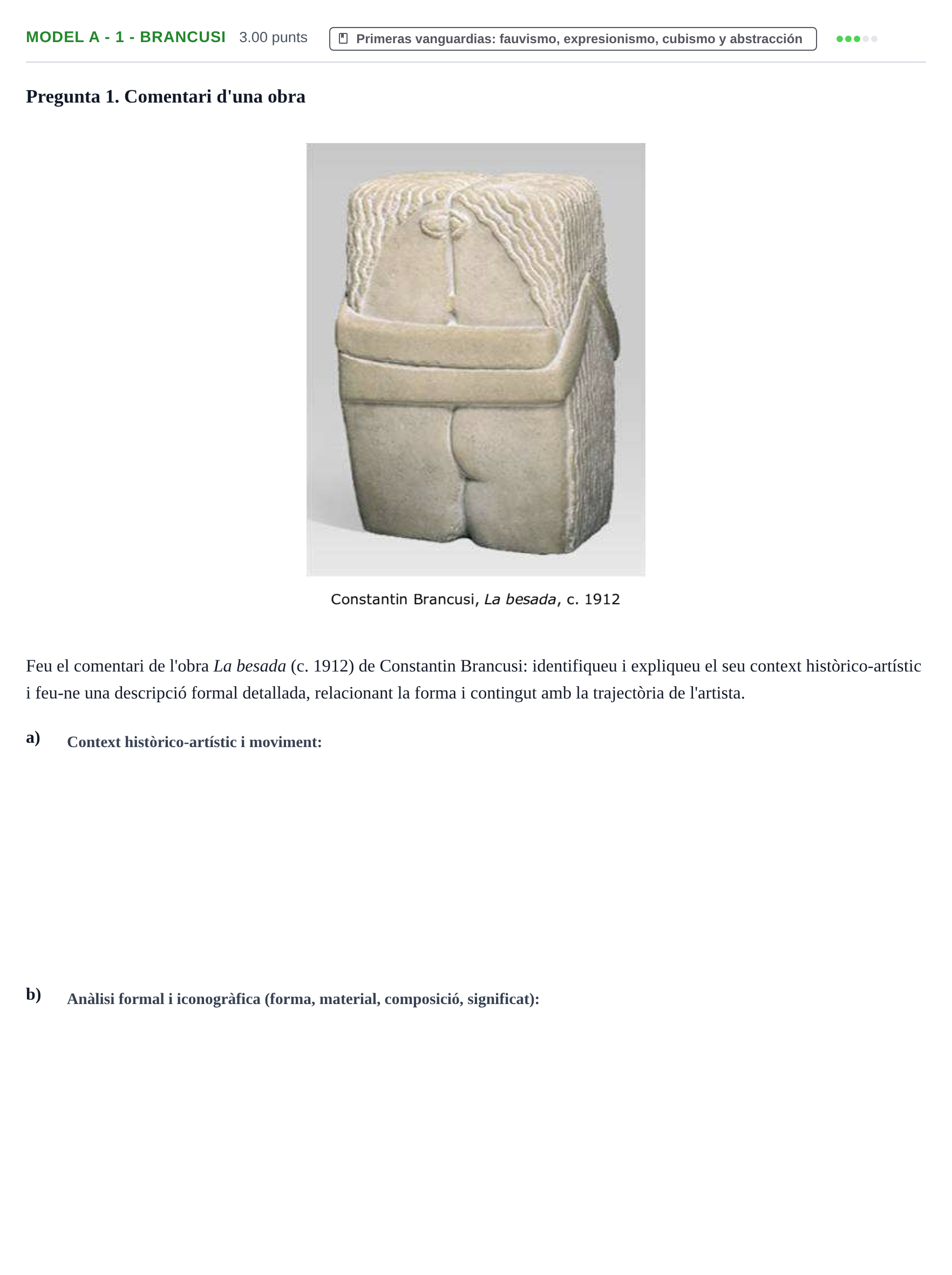 Enunciado: Ejercicio Model A - 1 - Brancusi · Fundamentos Artísticos PAU Baleares Ordinaria (Fundamentos del Arte II) 2024