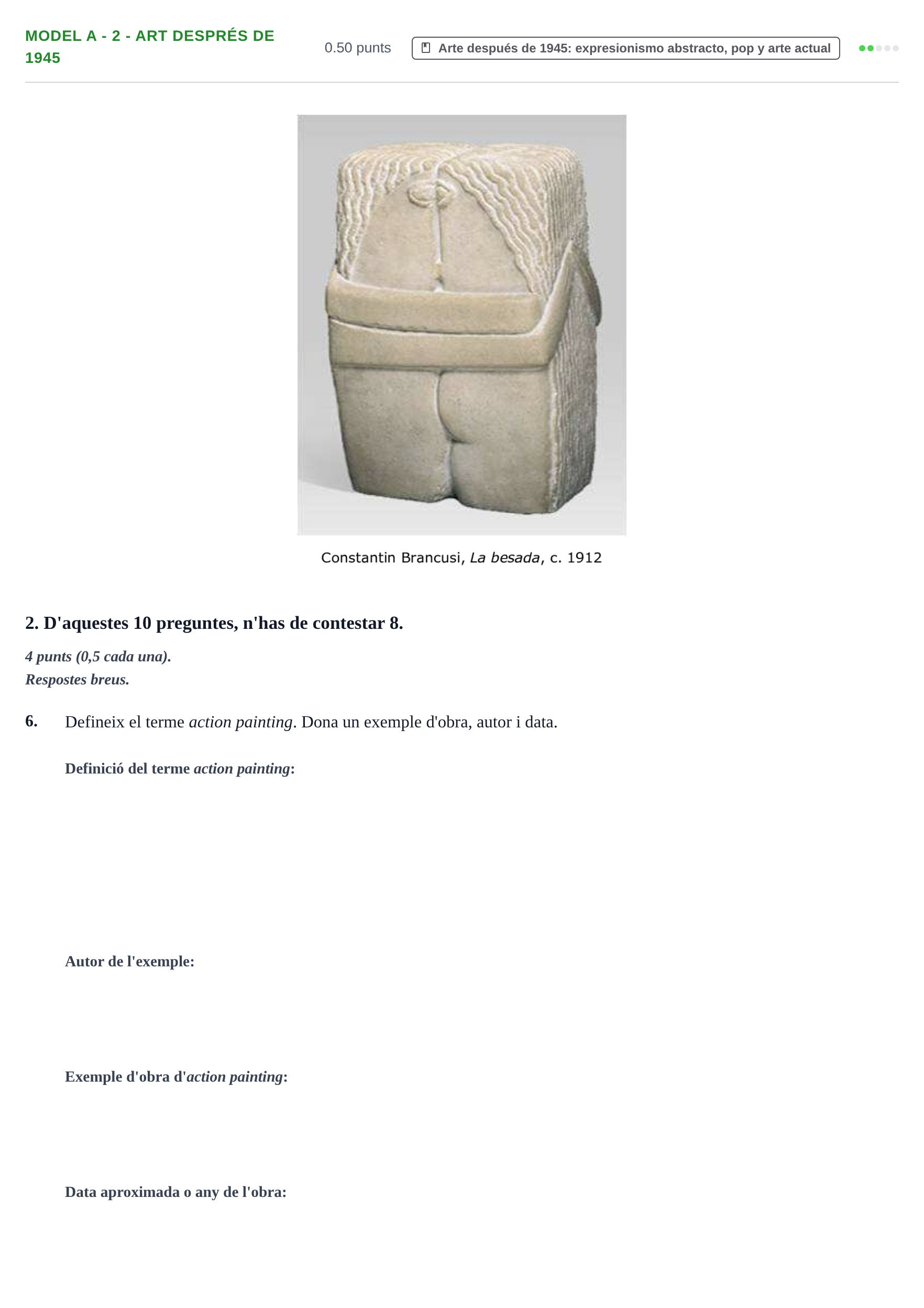 Enunciado: Ejercicio Model A - 2 - Art després de 1945 · Fundamentos Artísticos PAU Baleares Ordinaria (Fundamentos del Arte II) 2024