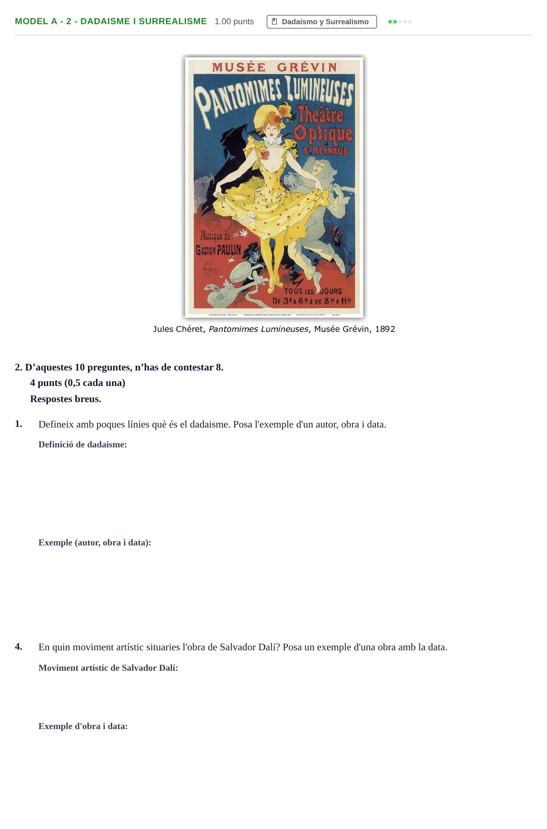 Enunciado: Ejercicio Model A - 2 - Dadaisme i Surrealisme · Fundamentos Artísticos PAU Baleares Ordinaria (Fundamentos del Arte II) 2024