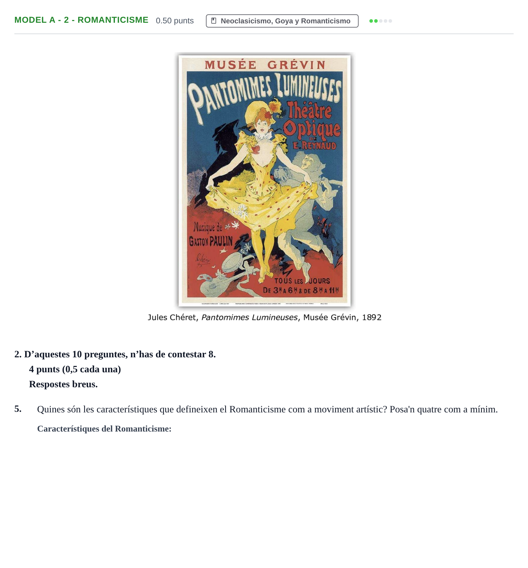 Enunciado: Ejercicio Model A - 2 - Romanticisme · Fundamentos Artísticos PAU Baleares Ordinaria (Fundamentos del Arte II) 2024