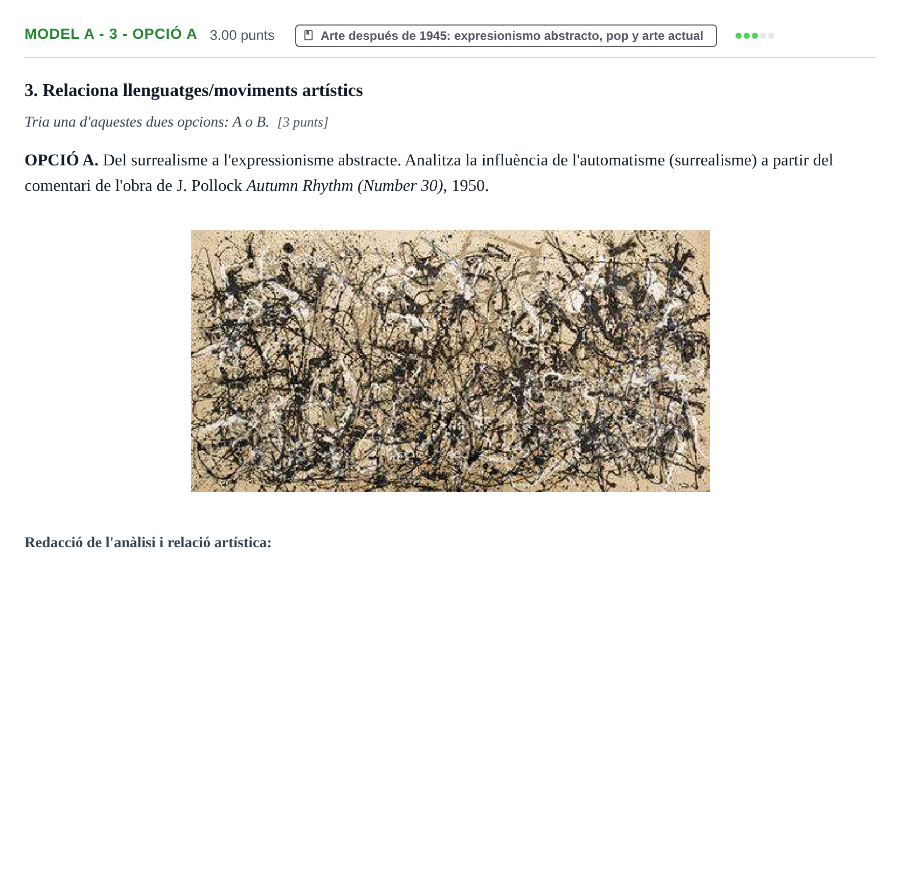 Enunciado: Ejercicio Model A - 3 - Opció A · Fundamentos Artísticos PAU Baleares Ordinaria (Fundamentos del Arte II) 2024