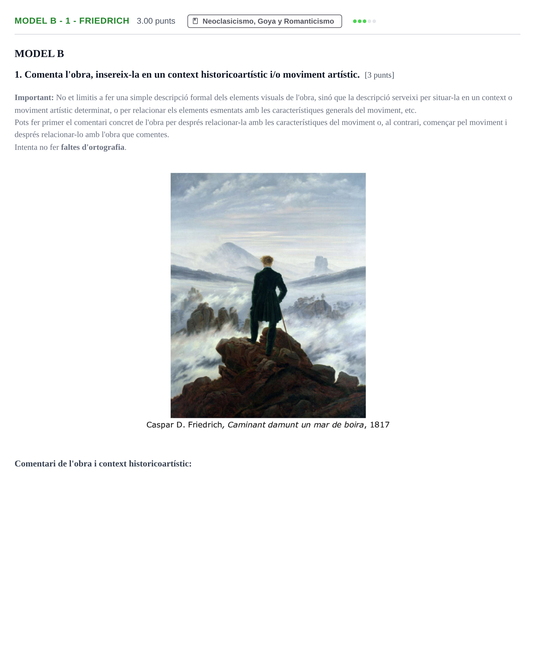 Enunciado: Ejercicio Model B - 1 - Friedrich · Fundamentos Artísticos PAU Baleares Ordinaria (Fundamentos del Arte II) 2024