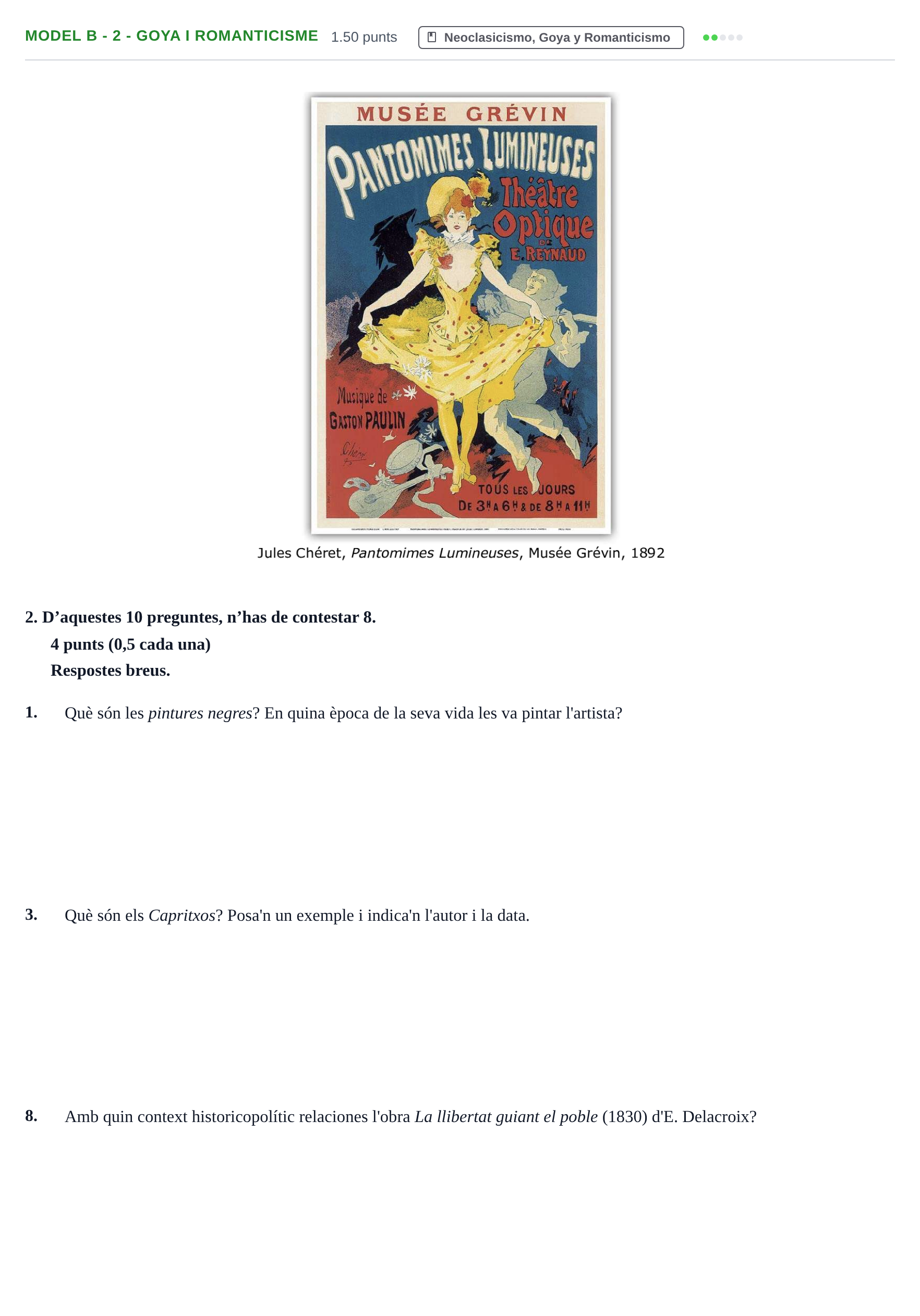 Enunciado: Ejercicio Model B - 2 - Goya i Romanticisme · Fundamentos Artísticos PAU Baleares Ordinaria (Fundamentos del Arte II) 2024