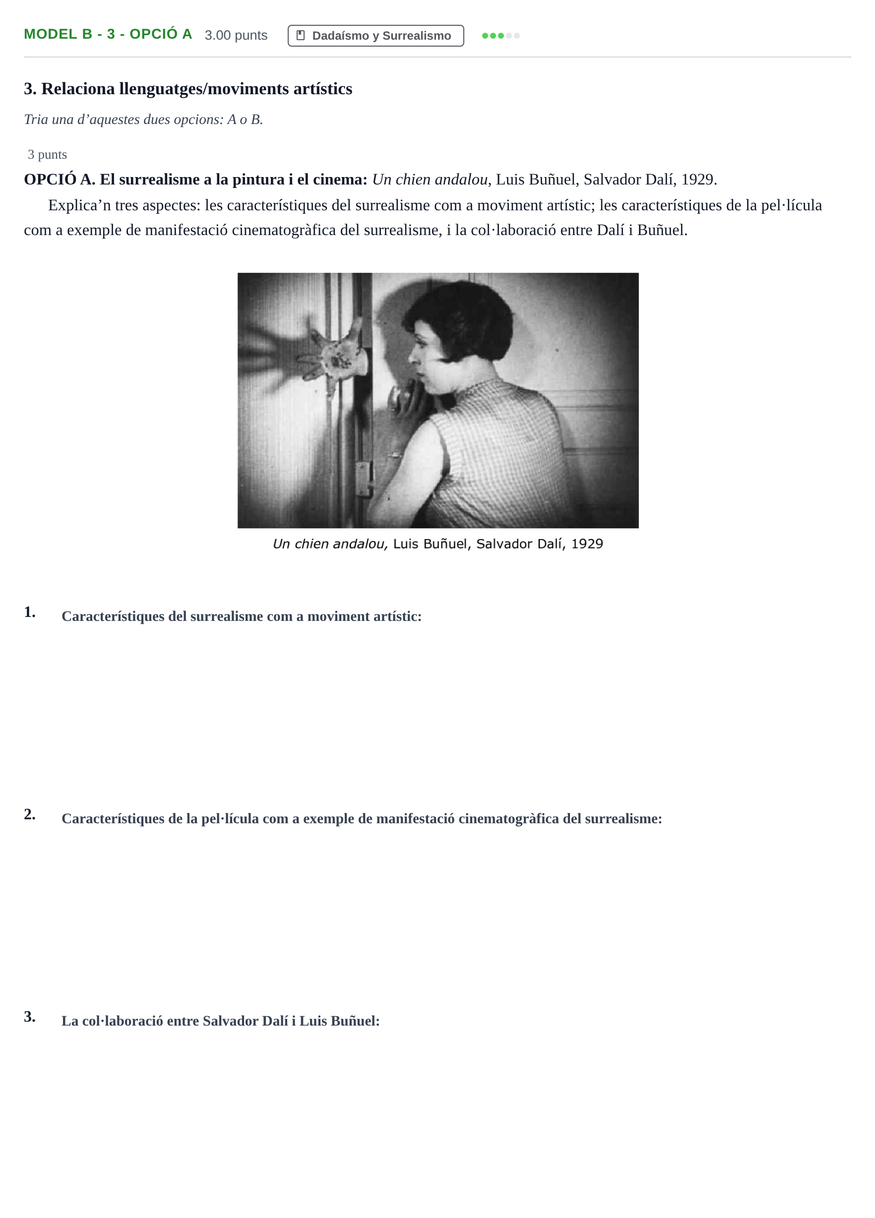 Enunciado: Ejercicio Model B - 3 - Opció A · Fundamentos Artísticos PAU Baleares Ordinaria (Fundamentos del Arte II) 2024