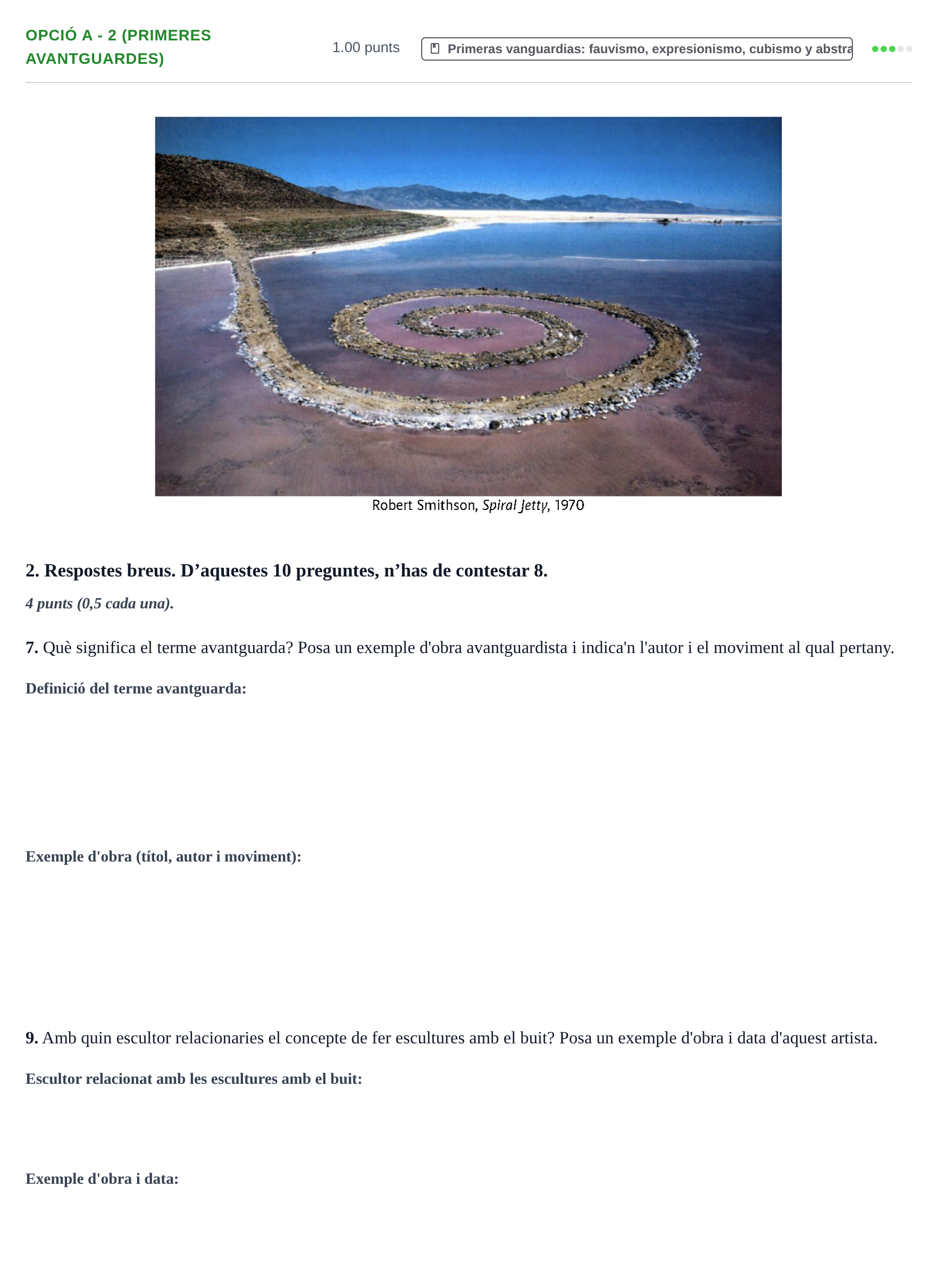 Enunciado: Ejercicio Opció A - 2 (Primeres avantguardes) · Fundamentos Artísticos PAU Baleares Extraordinaria 2024