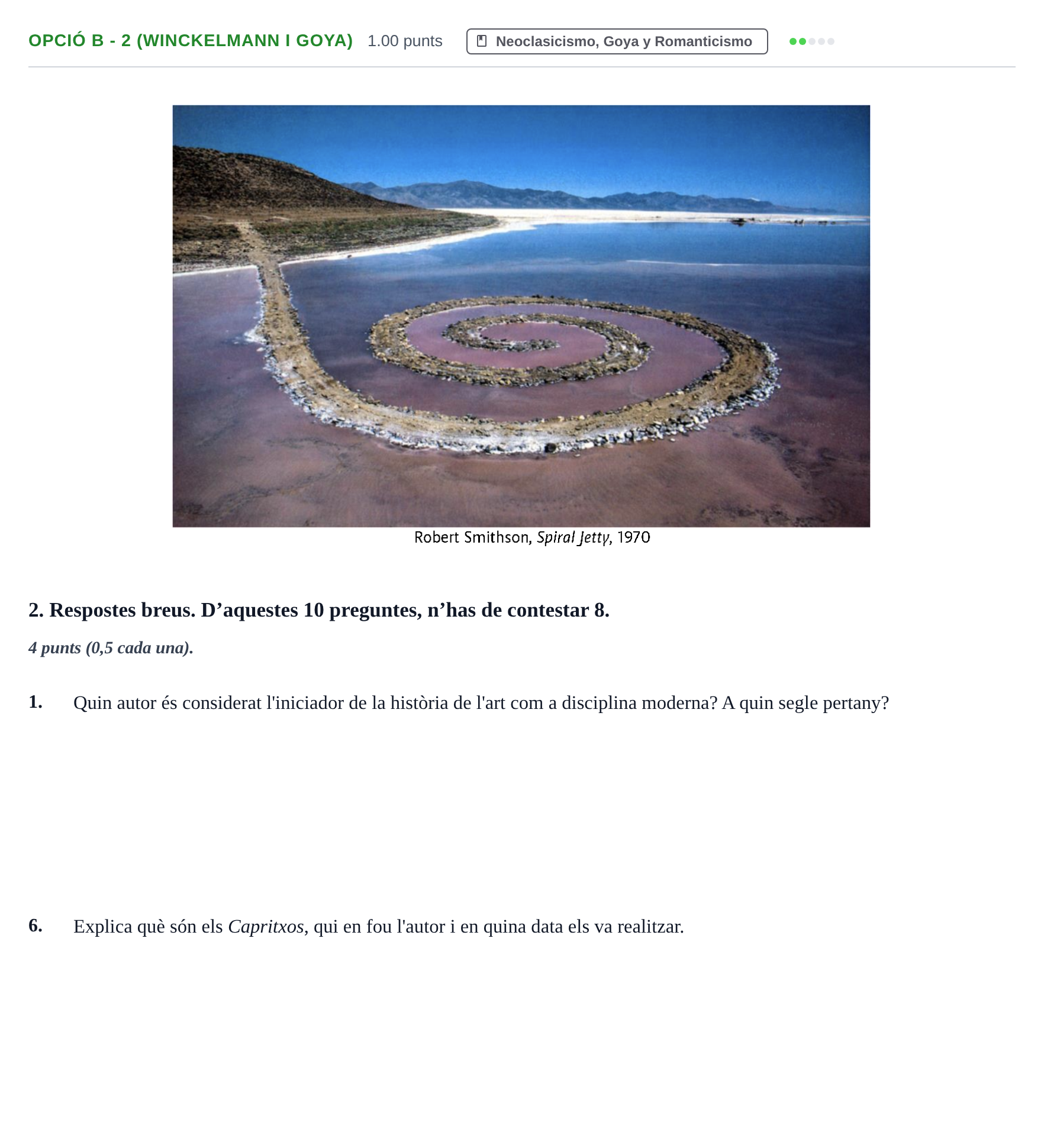 Enunciado: Ejercicio Opció B - 2 (Winckelmann i Goya) · Fundamentos Artísticos PAU Baleares Extraordinaria 2024