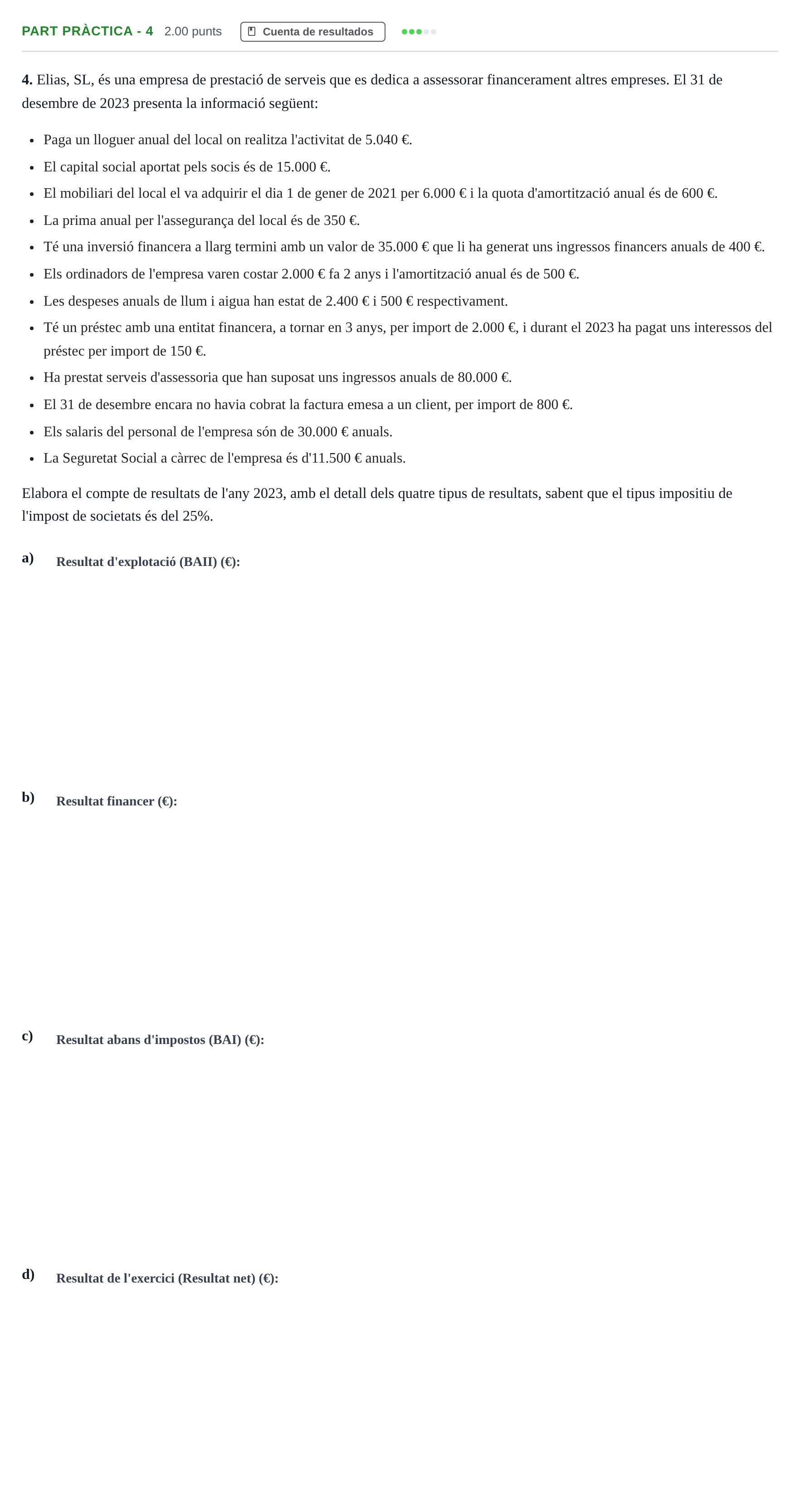 Enunciado: Part pràctica - 4 · Empresa y Diseño de Modelos de Negocio PAU Baleares Ordinaria 2024