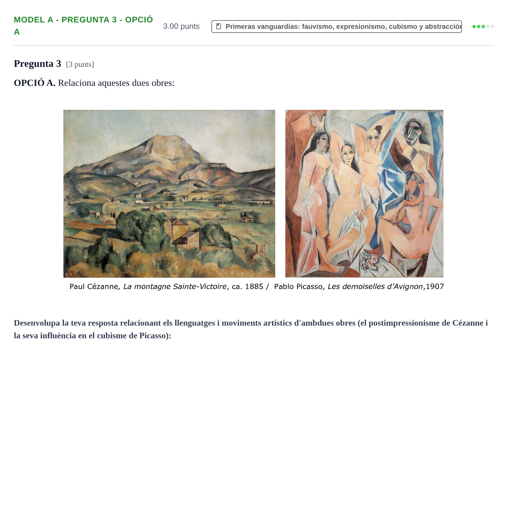 Enunciado: Ejercicio Model A - Pregunta 3 - Opció A · Fundamentos Artísticos PAU Baleares Extraordinaria (Fundamentos del Arte II) 2024