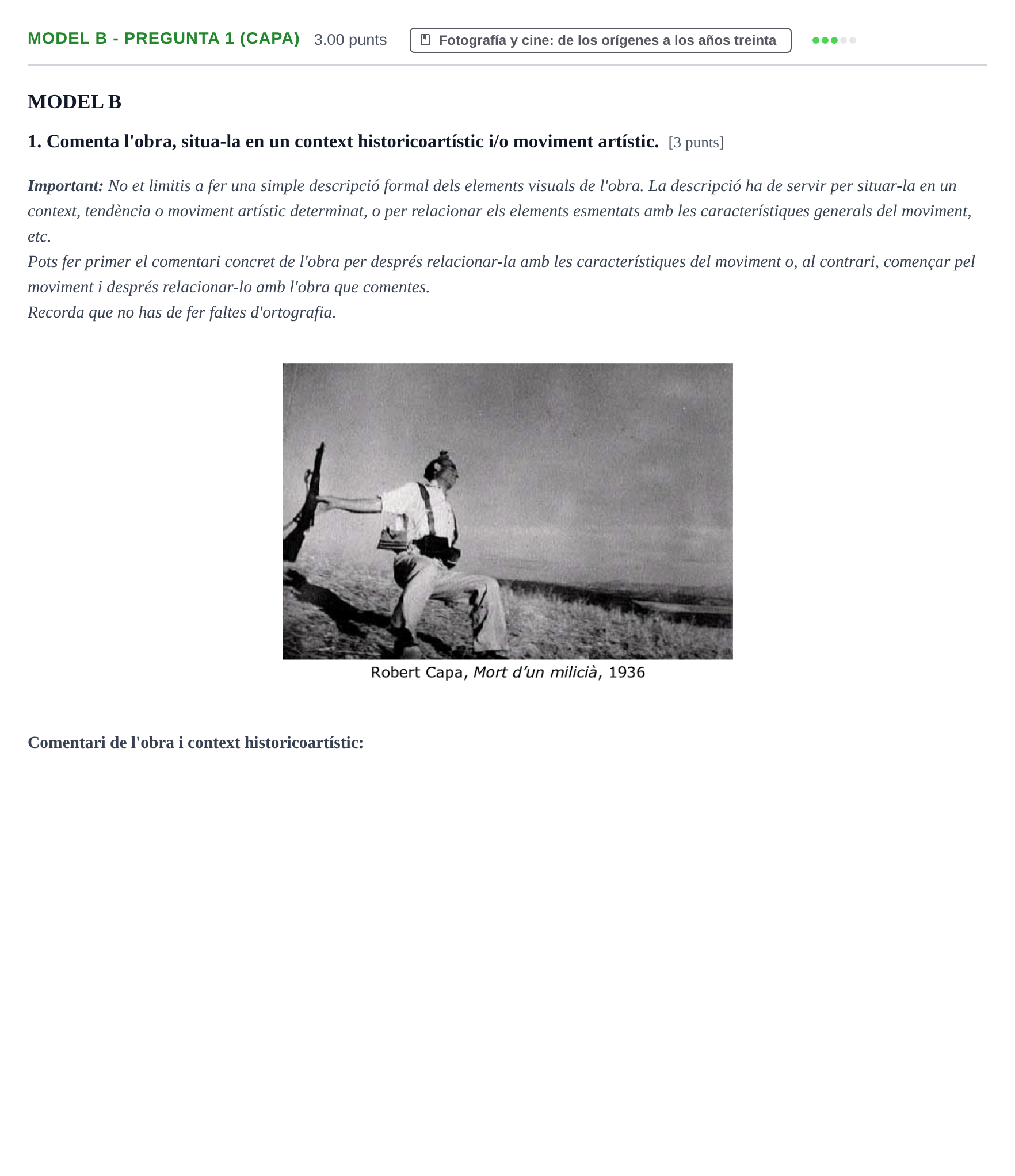 Enunciado: Ejercicio Model B - Pregunta 1 (Capa) · Fundamentos Artísticos PAU Baleares Extraordinaria (Fundamentos del Arte II) 2024