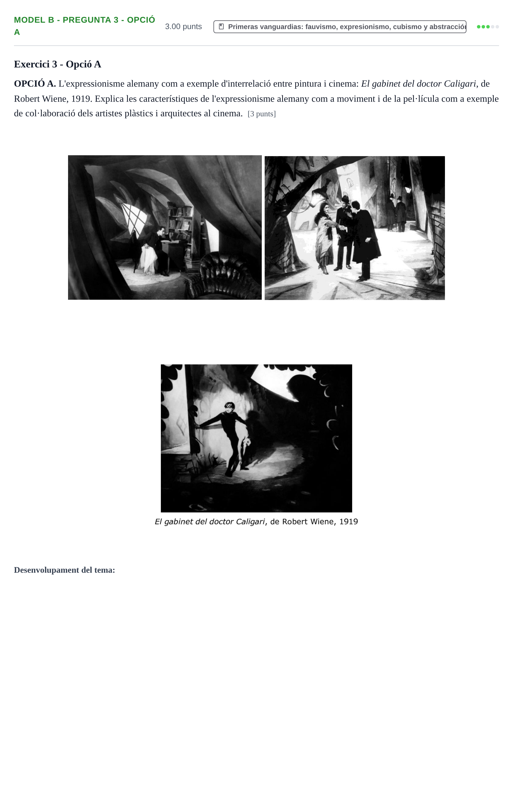 Enunciado: Ejercicio Model B - Pregunta 3 - Opció A · Fundamentos Artísticos PAU Baleares Extraordinaria (Fundamentos del Arte II) 2024