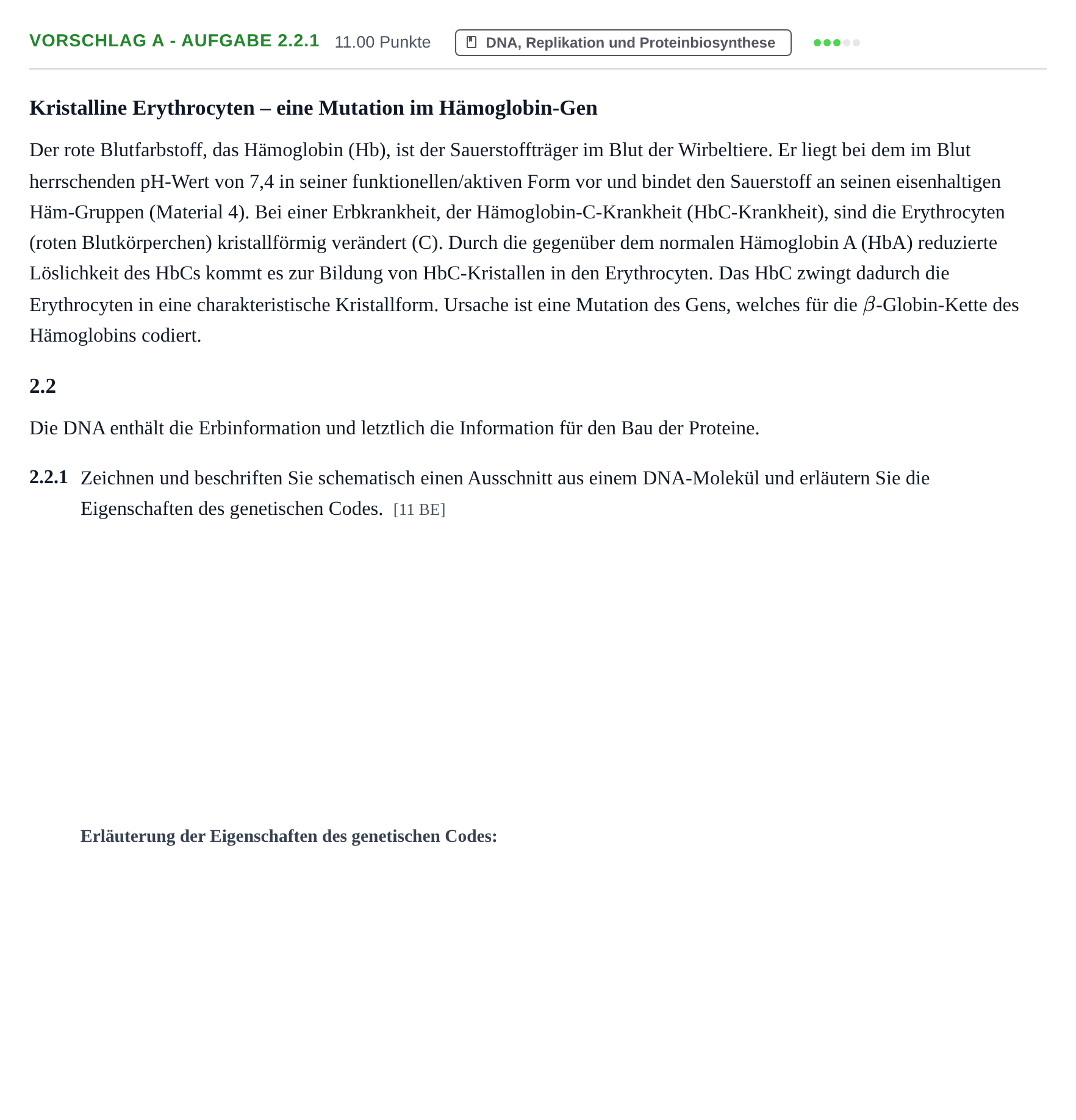 Aufgabenstellung: Aufgabe Vorschlag A - Aufgabe 2.2.1 · Abitur Hessen Biologietechnik LK 2021