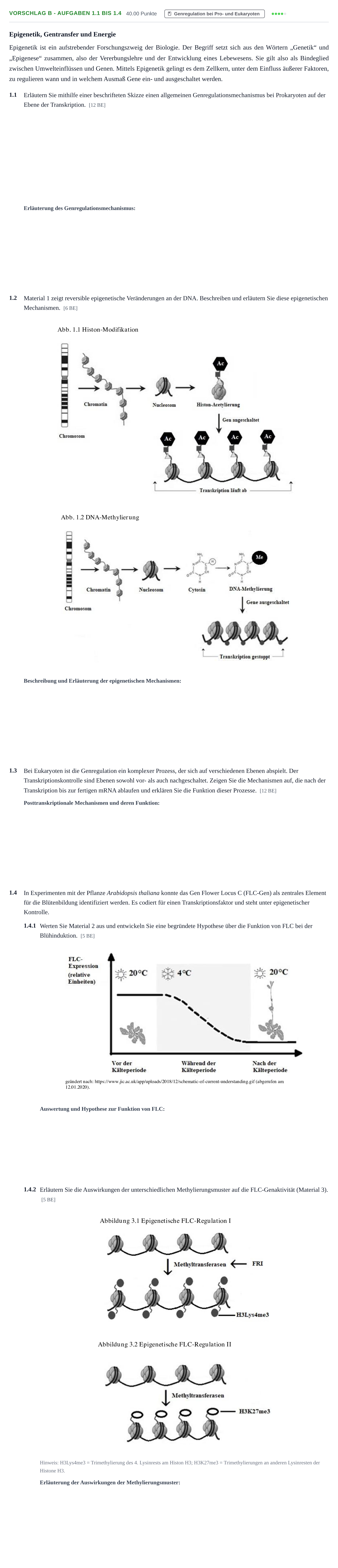 Aufgabenstellung: Aufgabe Vorschlag B - Aufgaben 1.1 bis 1.4 · Abitur Hessen Biologietechnik LK 2021