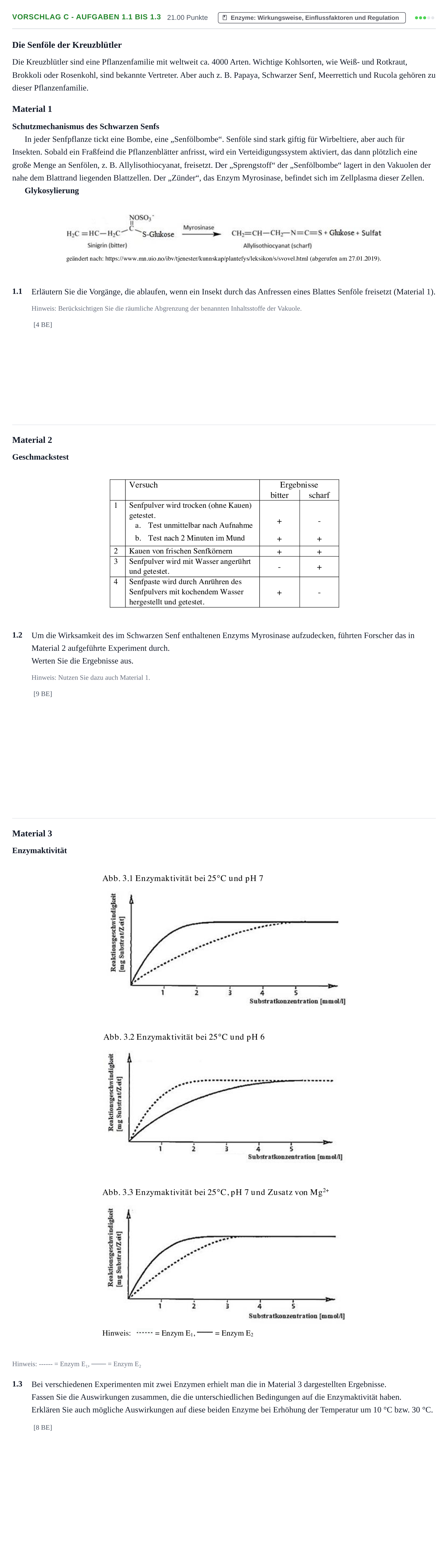 Aufgabenstellung: Aufgabe Vorschlag C - Aufgaben 1.1 bis 1.3 · Abitur Hessen Biologietechnik LK 2021