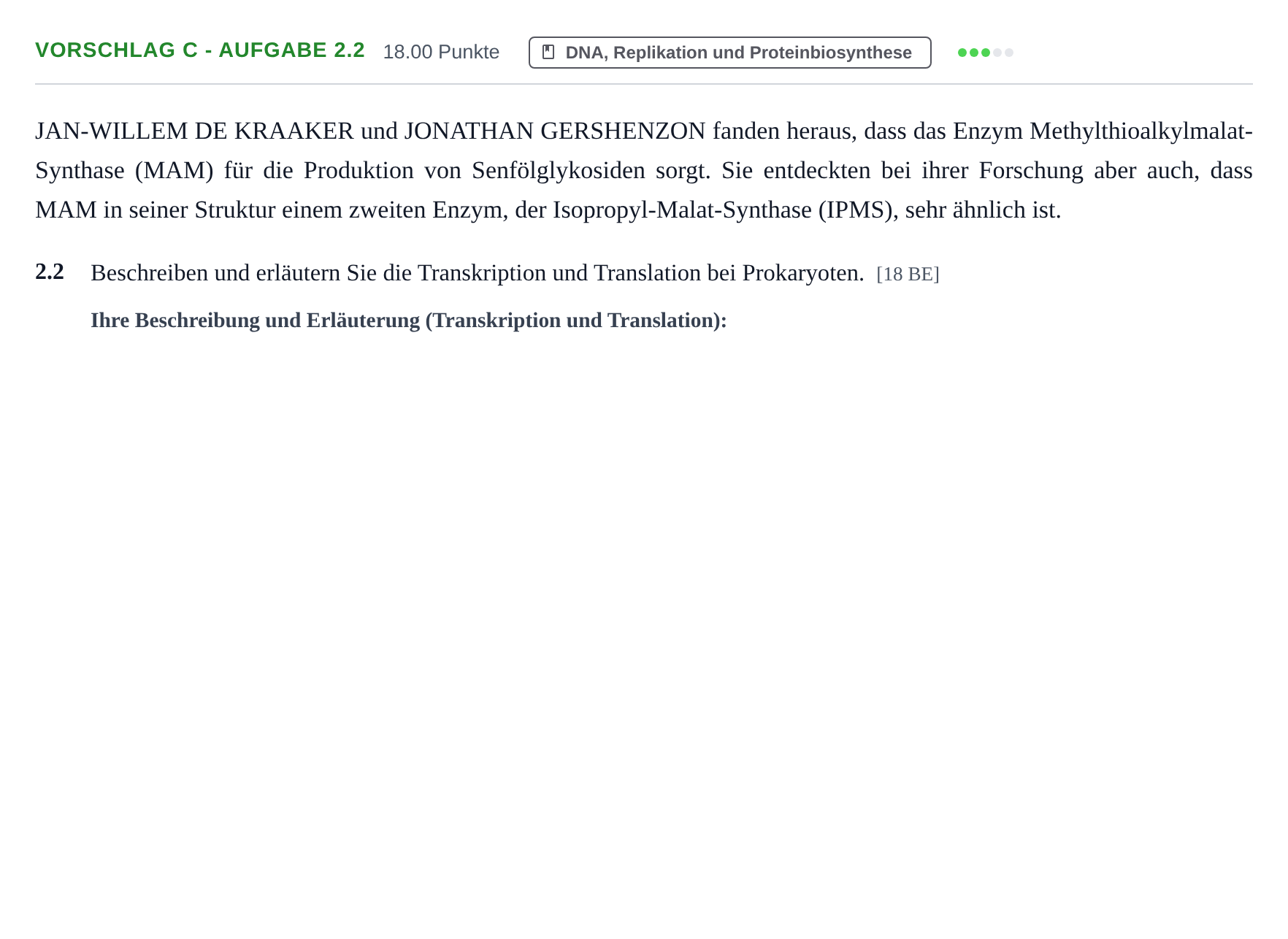 Aufgabenstellung: Aufgabe Vorschlag C - Aufgabe 2.2 · Abitur Hessen Biologietechnik LK 2021