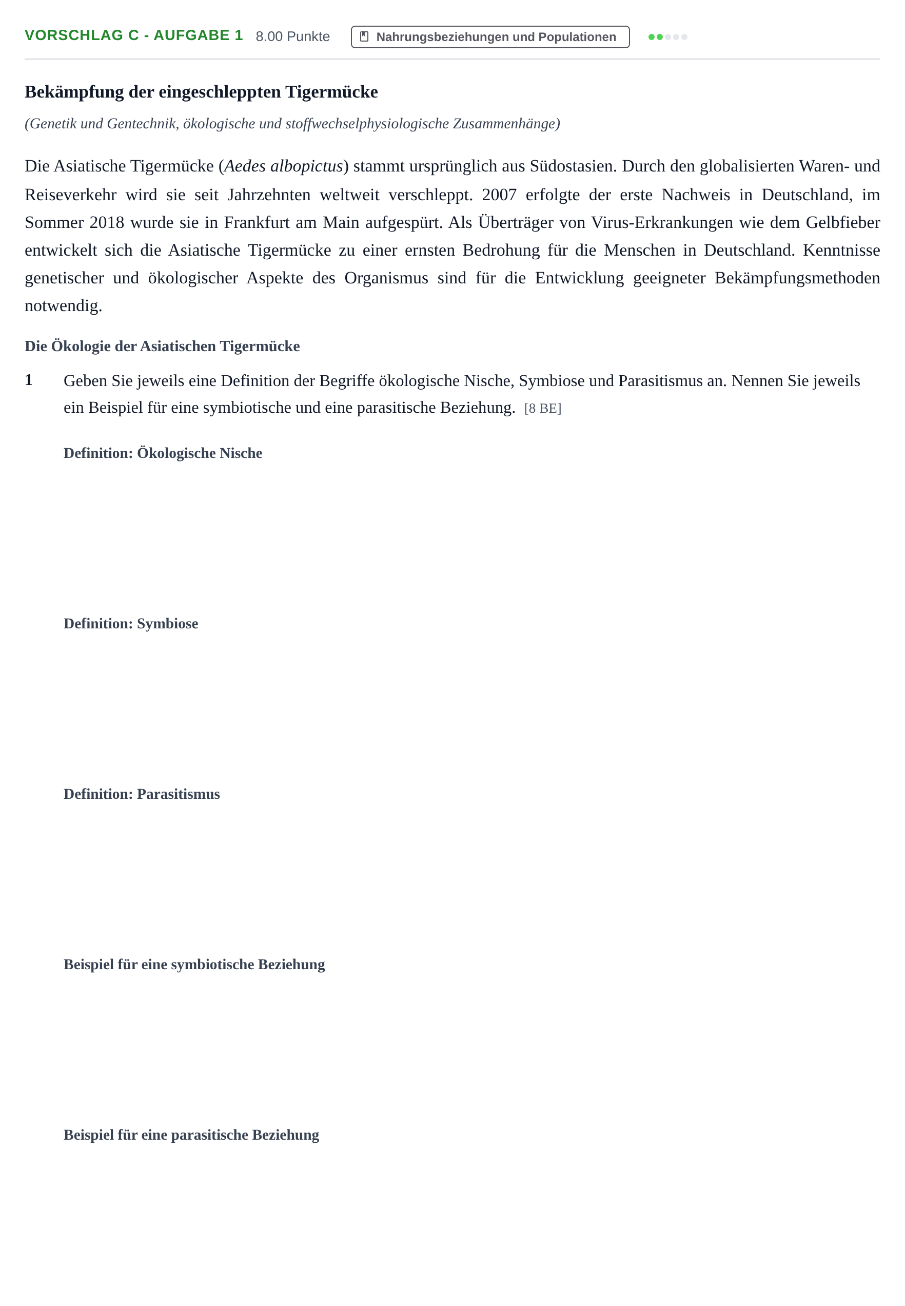 Aufgabenstellung: Aufgabe Vorschlag C - Aufgabe 1 · Abitur Hessen Biologie GK 2021