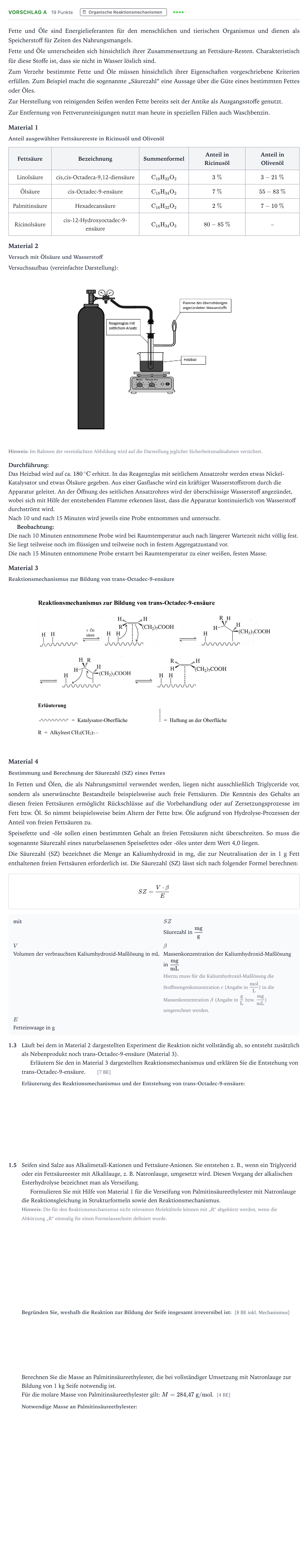 Aufgabenstellung: Aufgabe Vorschlag A - Organische Reaktionsmechanismen · Abitur Hessen Chemie LK 2021