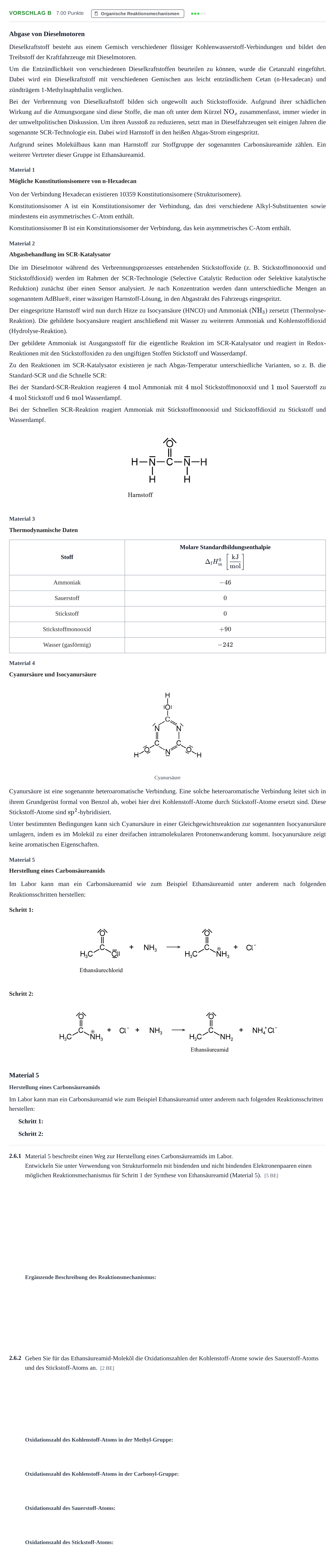 Aufgabenstellung: Aufgabe Vorschlag B - Organische Reaktionsmechanismen · Abitur Hessen Chemie LK 2021