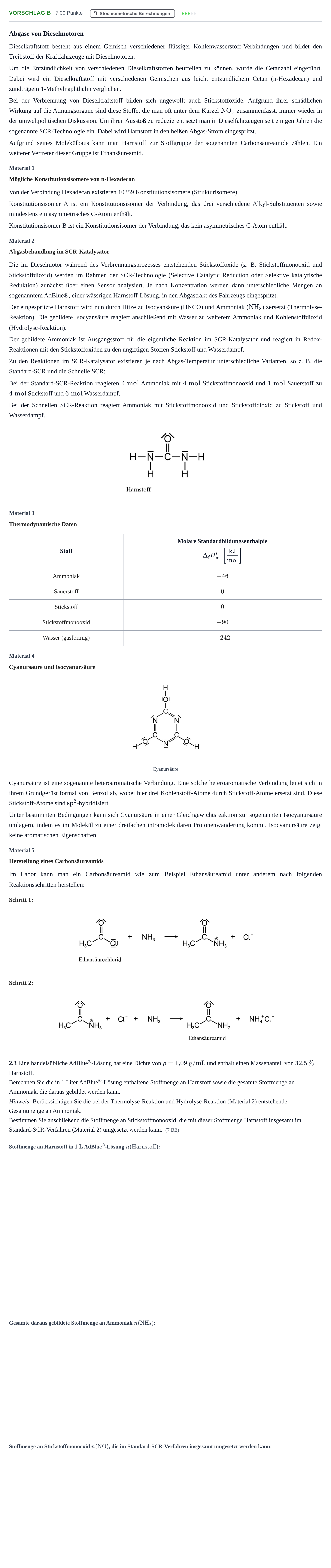 Aufgabenstellung: Aufgabe Vorschlag B - Stöchiometrische Berechnungen · Abitur Hessen Chemie LK 2021