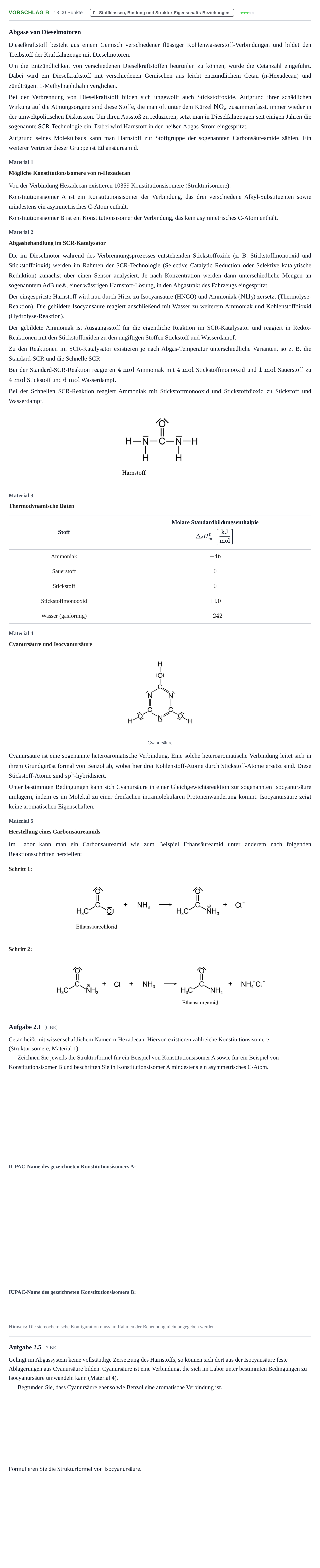 Aufgabenstellung: Aufgabe Vorschlag B - Stoffklassen, Bindung und Struktur-… · Abitur Hessen Chemie LK 2021