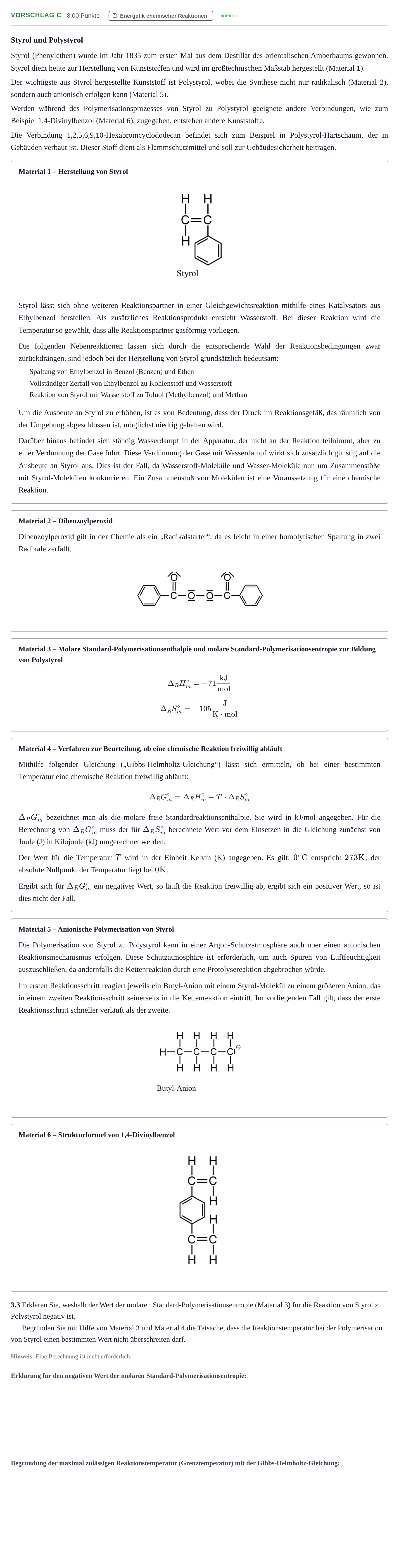 Aufgabenstellung: Aufgabe Vorschlag C - Energetik chemischer Reaktionen · Abitur Hessen Chemie LK 2021