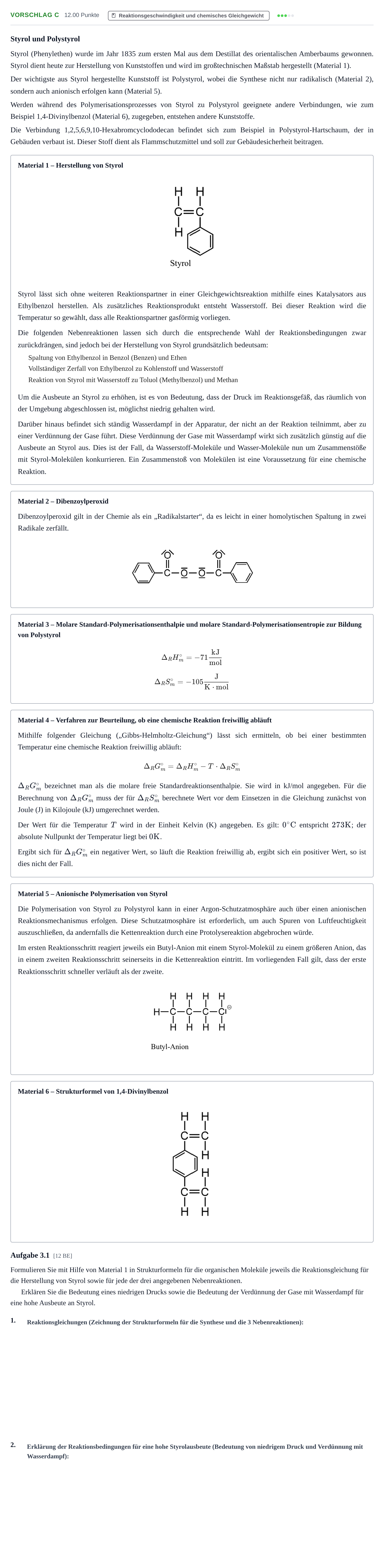 Aufgabenstellung: Aufgabe Vorschlag C - Reaktionsgeschwindigkeit und chemis… · Abitur Hessen Chemie LK 2021