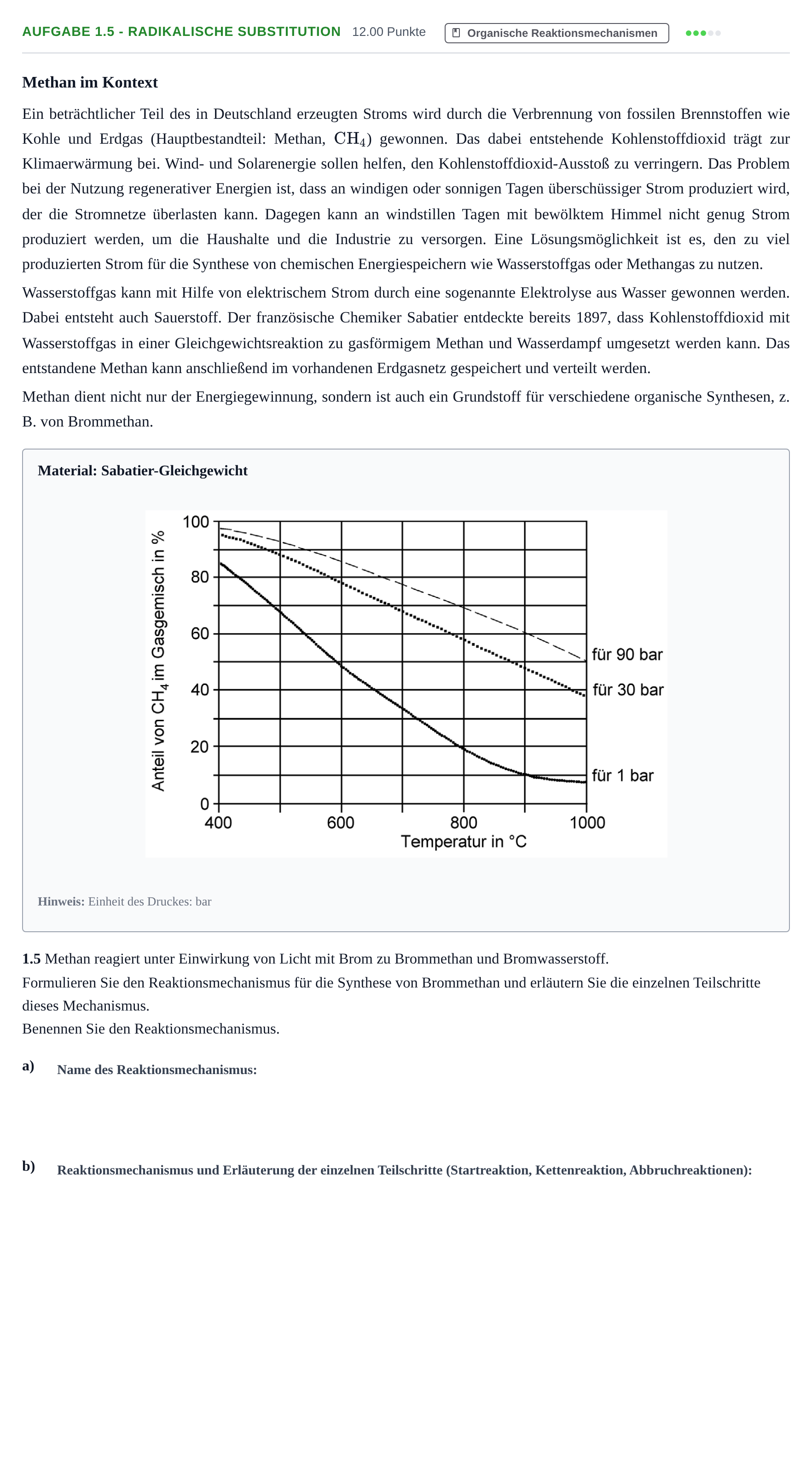 Aufgabenstellung: Aufgabe 1.5 - Radikalische Substitution · Abitur Hessen Chemie GK 2021