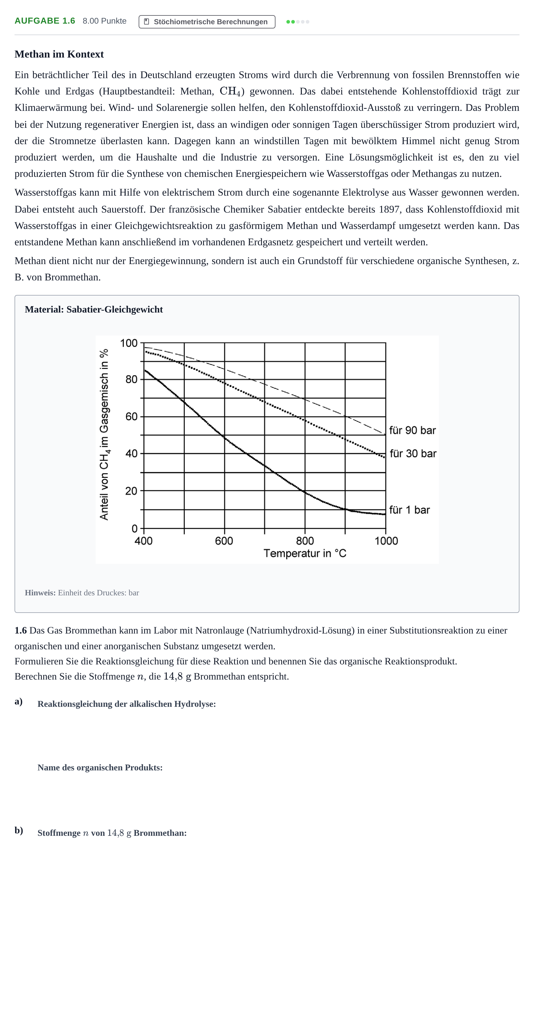 Aufgabenstellung: Aufgabe 1.6 - Stöchiometrische Berechnungen · Abitur Hessen Chemie GK 2021