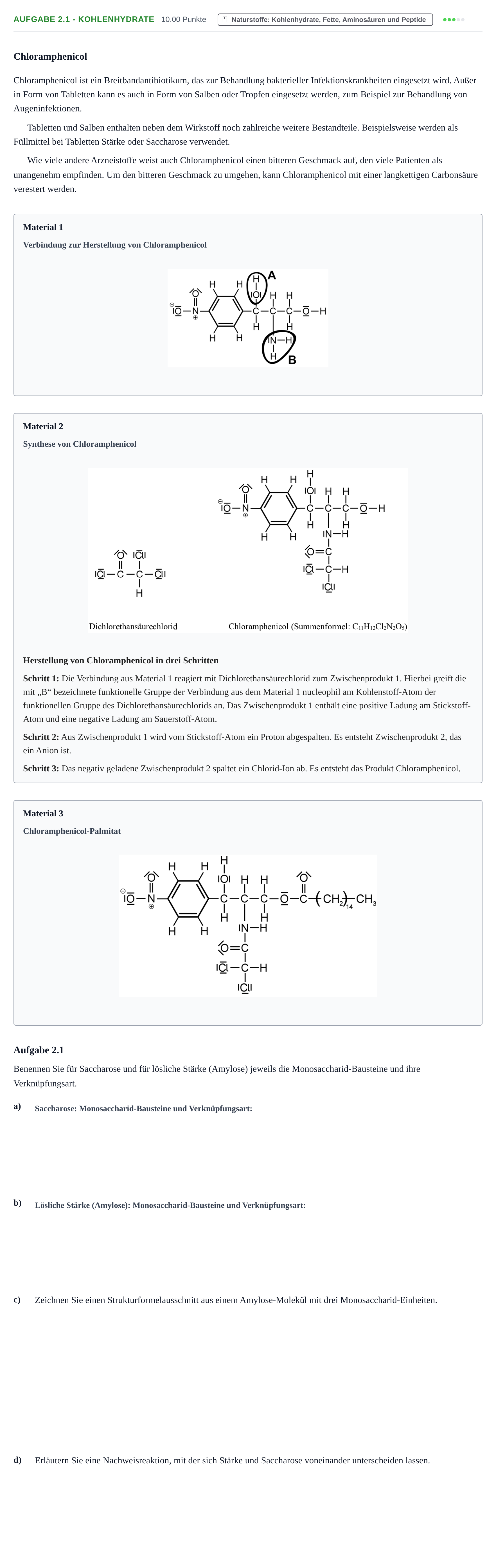 Aufgabenstellung: Aufgabe 2.1 - Kohlenhydrate · Abitur Hessen Chemie GK 2021