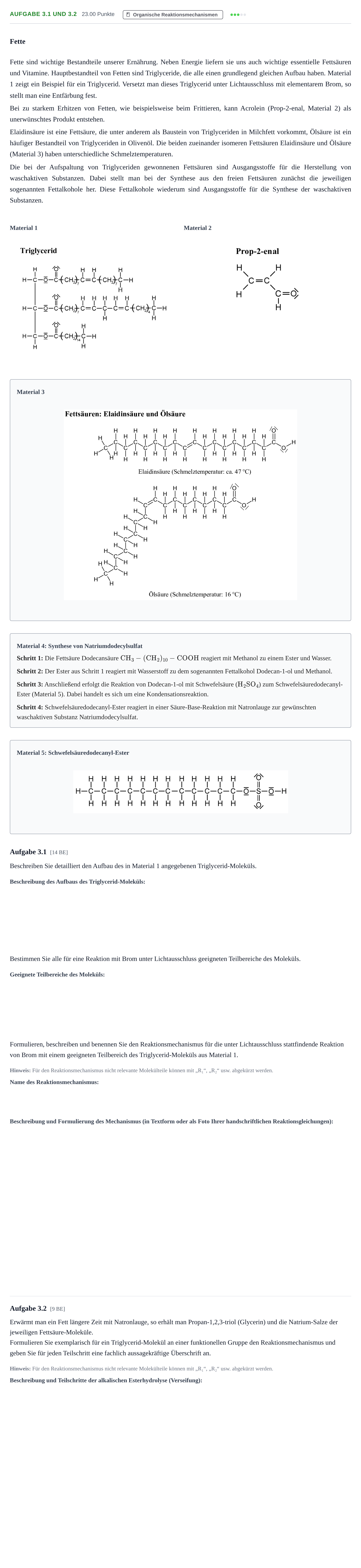 Aufgabenstellung: Aufgabe 3.1 und 3.2 - Organische Reaktionsmechani… · Abitur Hessen Chemie GK 2021