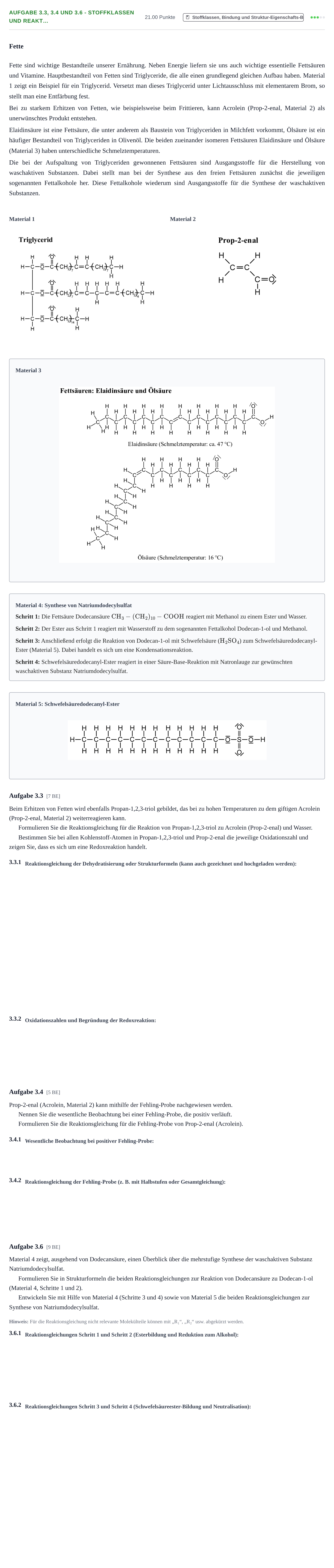 Aufgabenstellung: Aufgabe 3.3, 3.4 und 3.6 - Stoffklassen und Reakt… · Abitur Hessen Chemie GK 2021