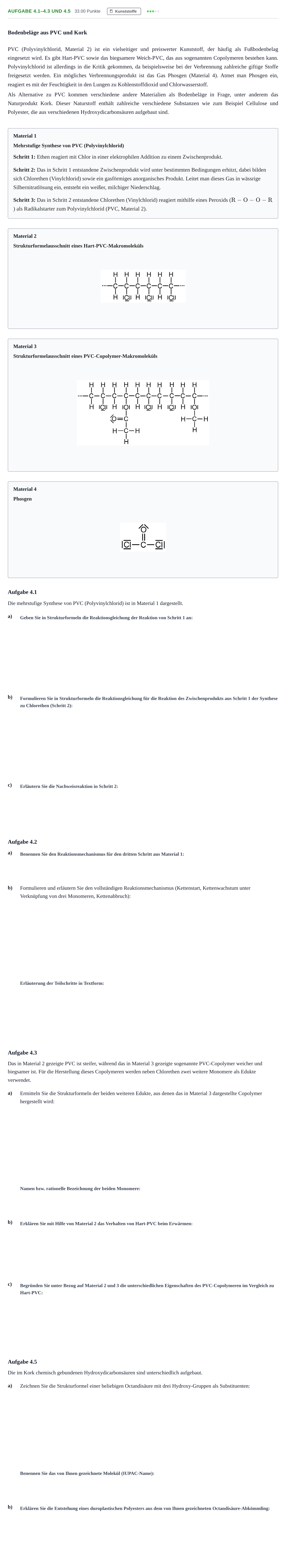 Aufgabenstellung: Aufgabe 4.1–4.3 und 4.5 - Kunststoffe · Abitur Hessen Chemie GK 2021