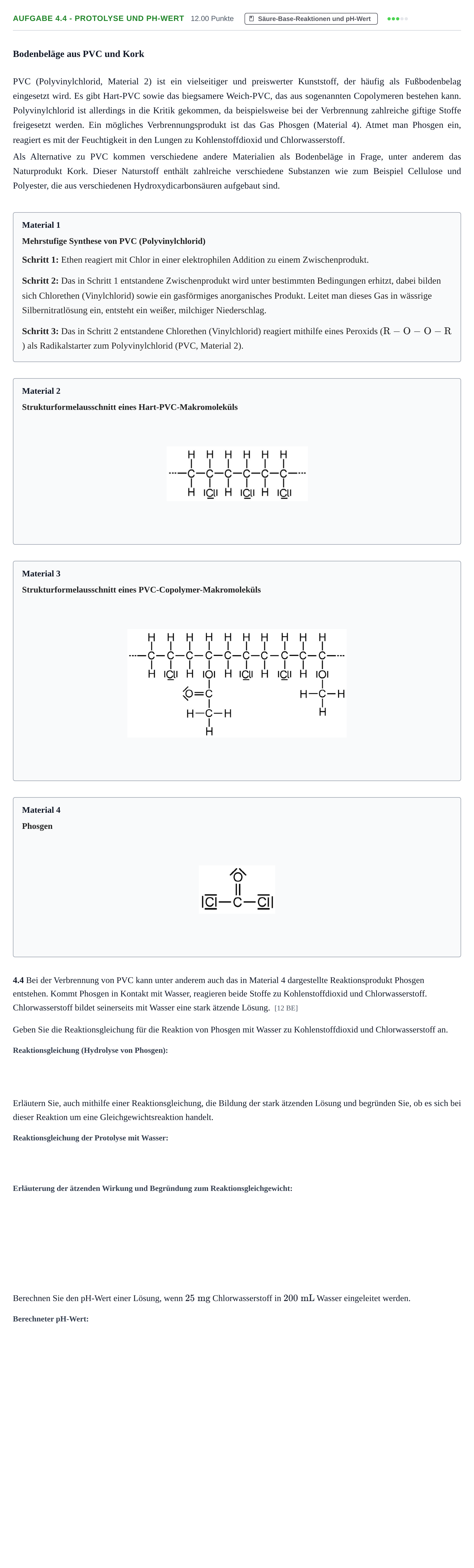 Aufgabenstellung: Aufgabe 4.4 - Protolyse und pH-Wert · Abitur Hessen Chemie GK 2021