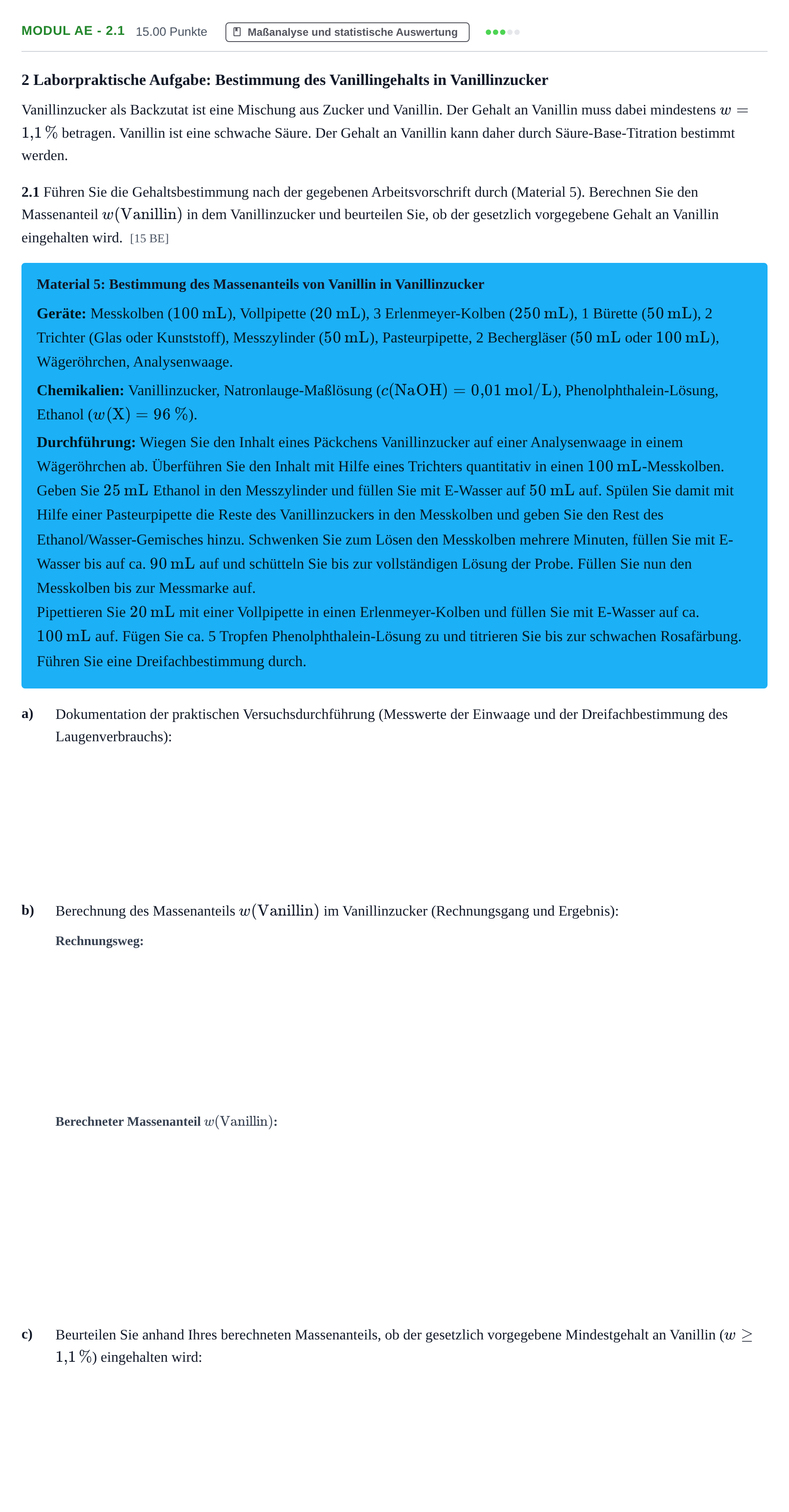 Aufgabenstellung: Aufgabe Modul AE - 2.1 · Abitur Hessen Chemietechnik LK 2021