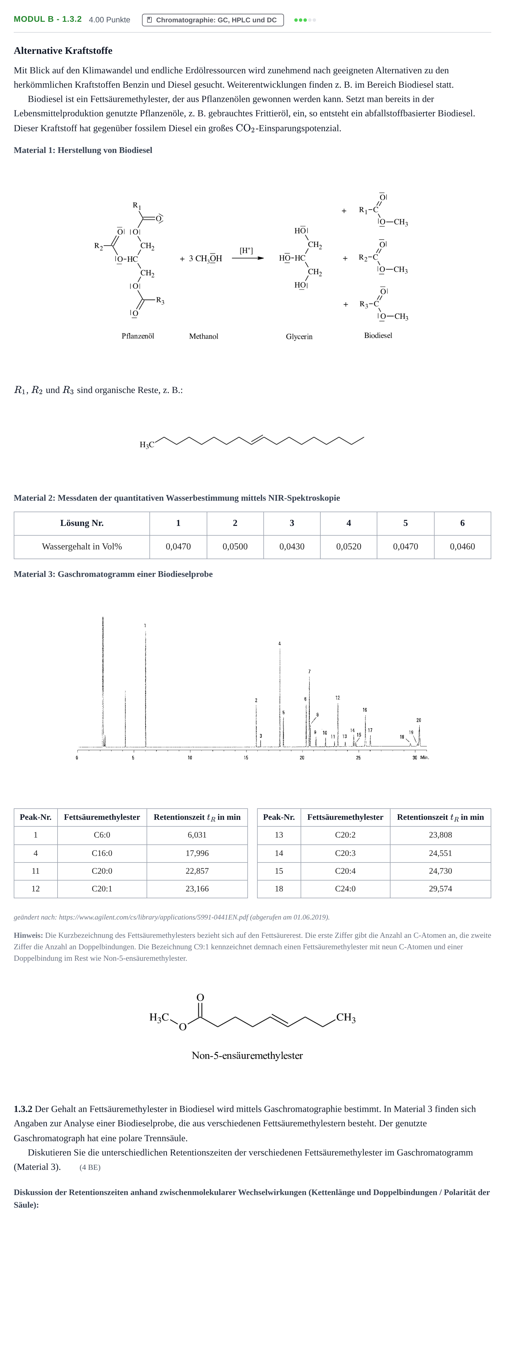 Aufgabenstellung: Aufgabe Modul B - 1.3.2 · Abitur Hessen Chemietechnik LK 2021