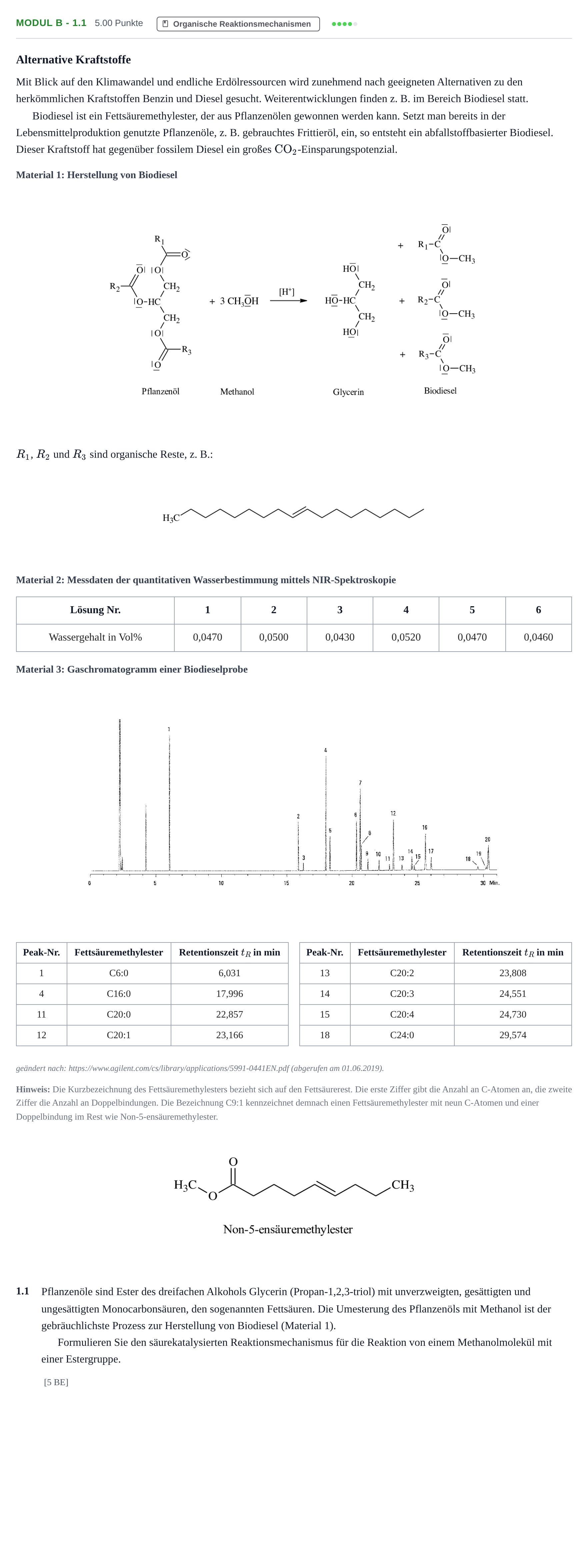 Aufgabenstellung: Aufgabe Modul B - 1.1 · Abitur Hessen Chemietechnik LK 2021