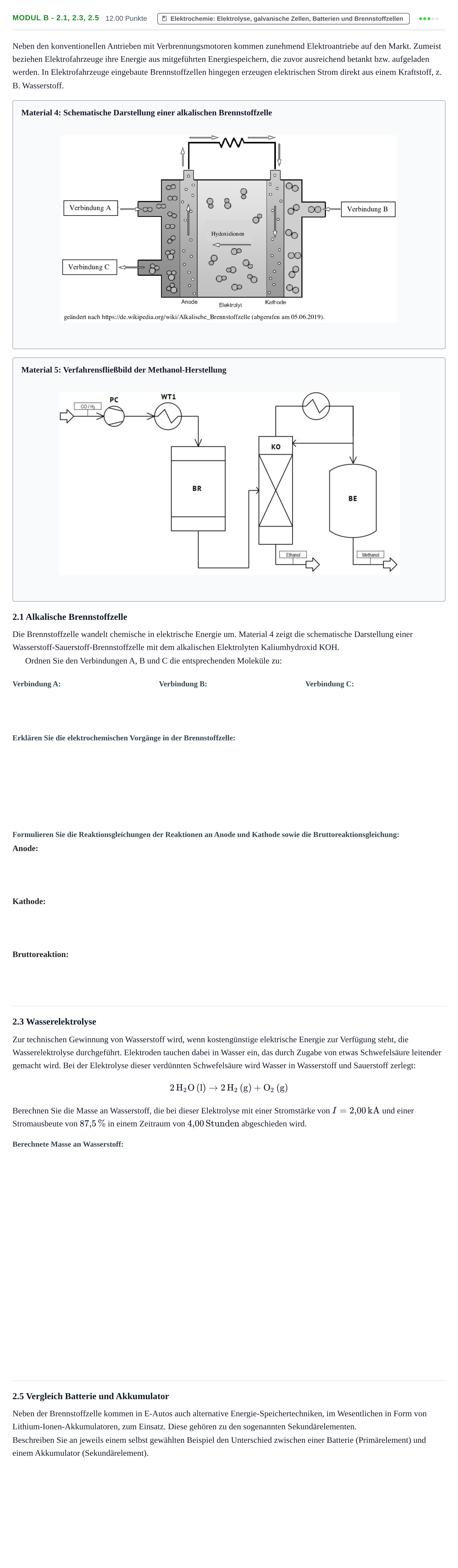 Aufgabenstellung: Aufgabe Modul B - 2.1, 2.3, 2.5 · Abitur Hessen Chemietechnik LK 2021