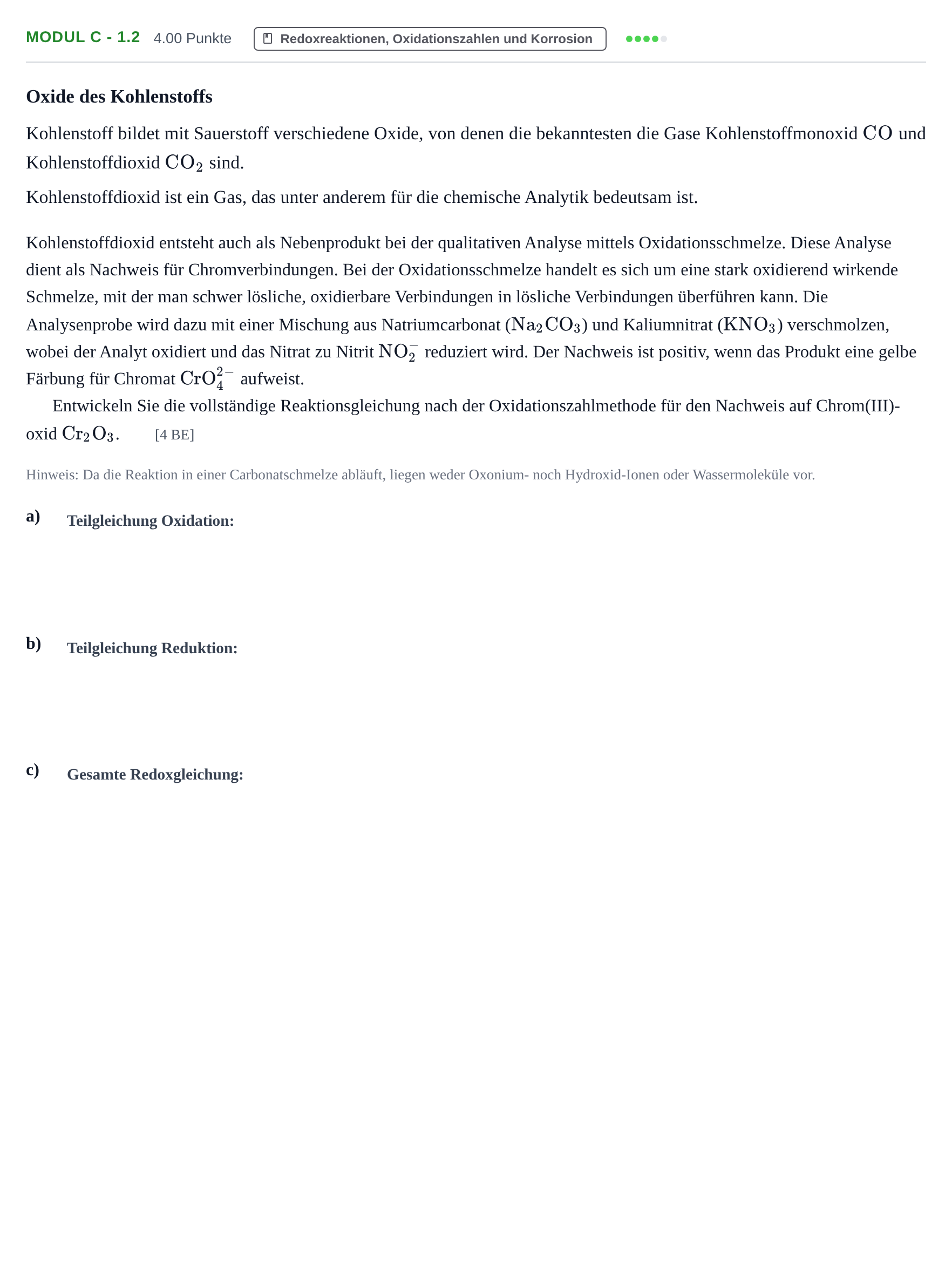 Aufgabenstellung: Aufgabe Modul C - 1.2 · Abitur Hessen Chemietechnik LK 2021