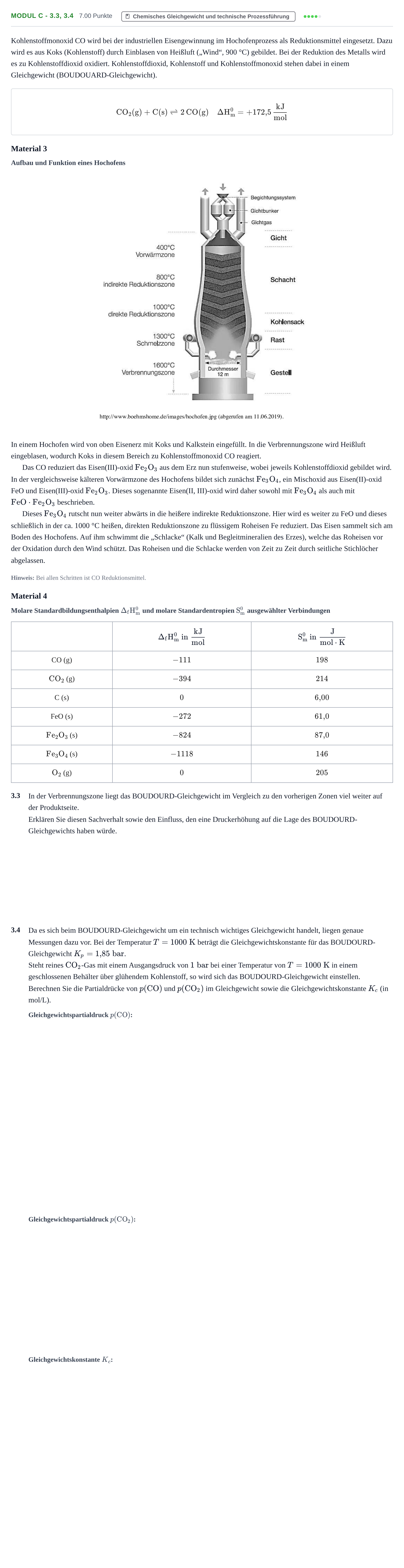 Aufgabenstellung: Aufgabe Modul C - 3.3, 3.4 · Abitur Hessen Chemietechnik LK 2021