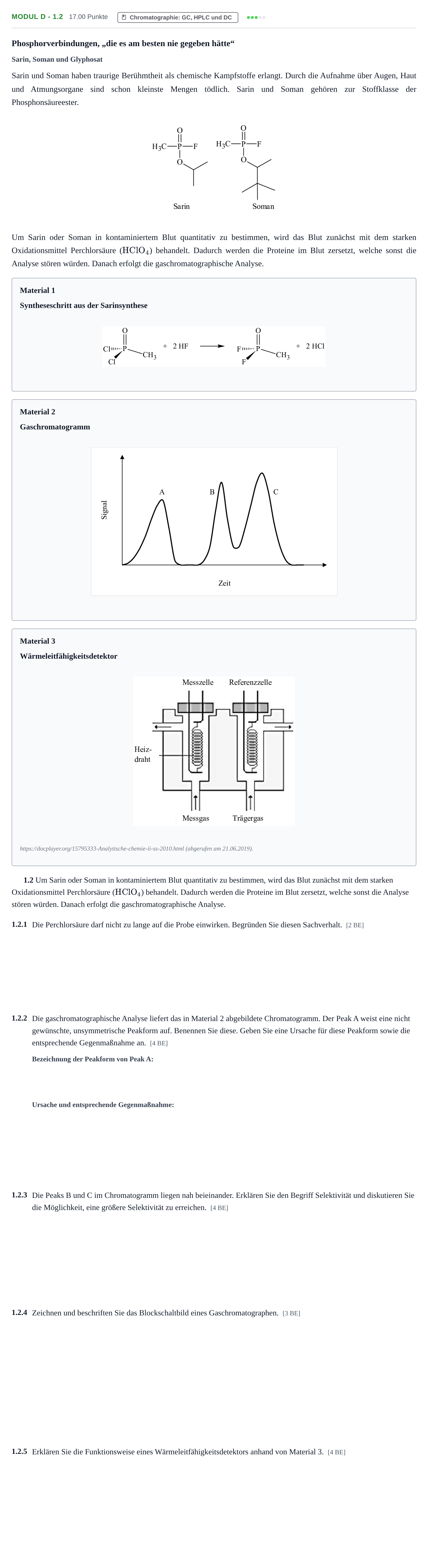 Aufgabenstellung: Aufgabe Modul D - 1.2 · Abitur Hessen Chemietechnik LK 2021