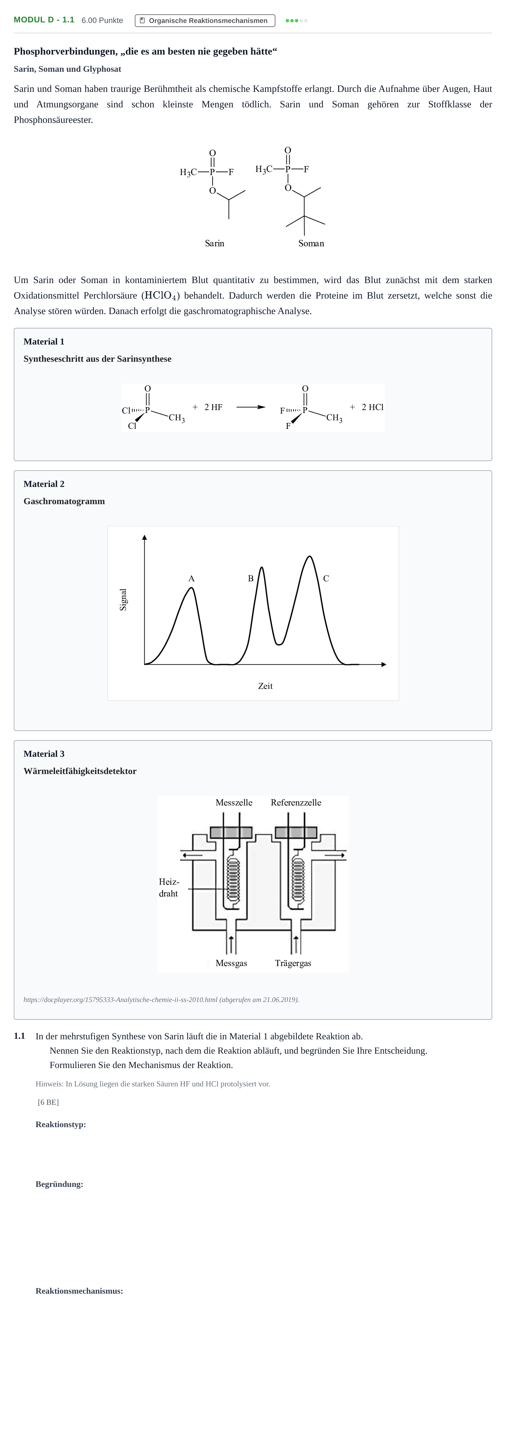 Aufgabenstellung: Aufgabe Modul D - 1.1 · Abitur Hessen Chemietechnik LK 2021