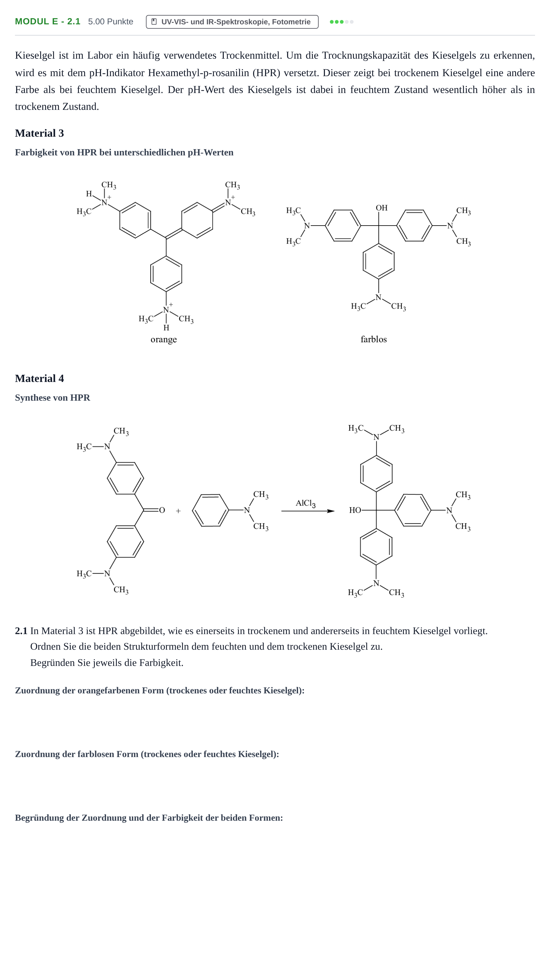 Aufgabenstellung: Aufgabe Modul E - 2.1 · Abitur Hessen Chemietechnik LK 2021