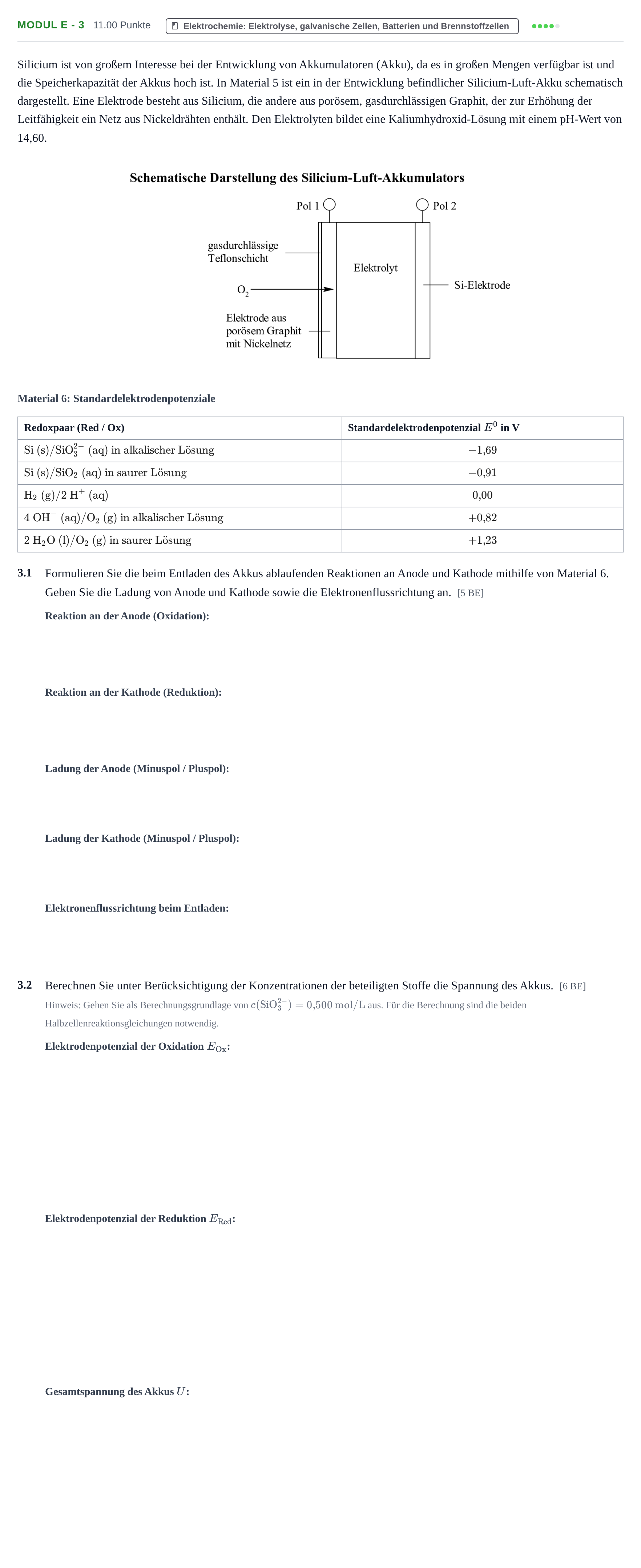 Aufgabenstellung: Aufgabe Modul E - 3 · Abitur Hessen Chemietechnik LK 2021