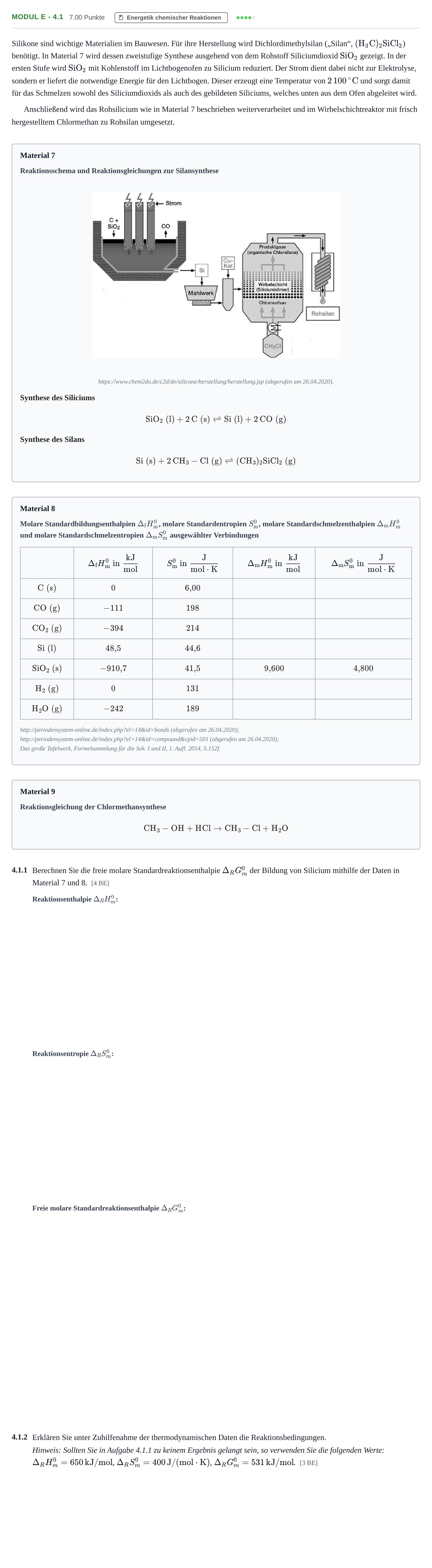 Aufgabenstellung: Aufgabe Modul E - 4.1 · Abitur Hessen Chemietechnik LK 2021
