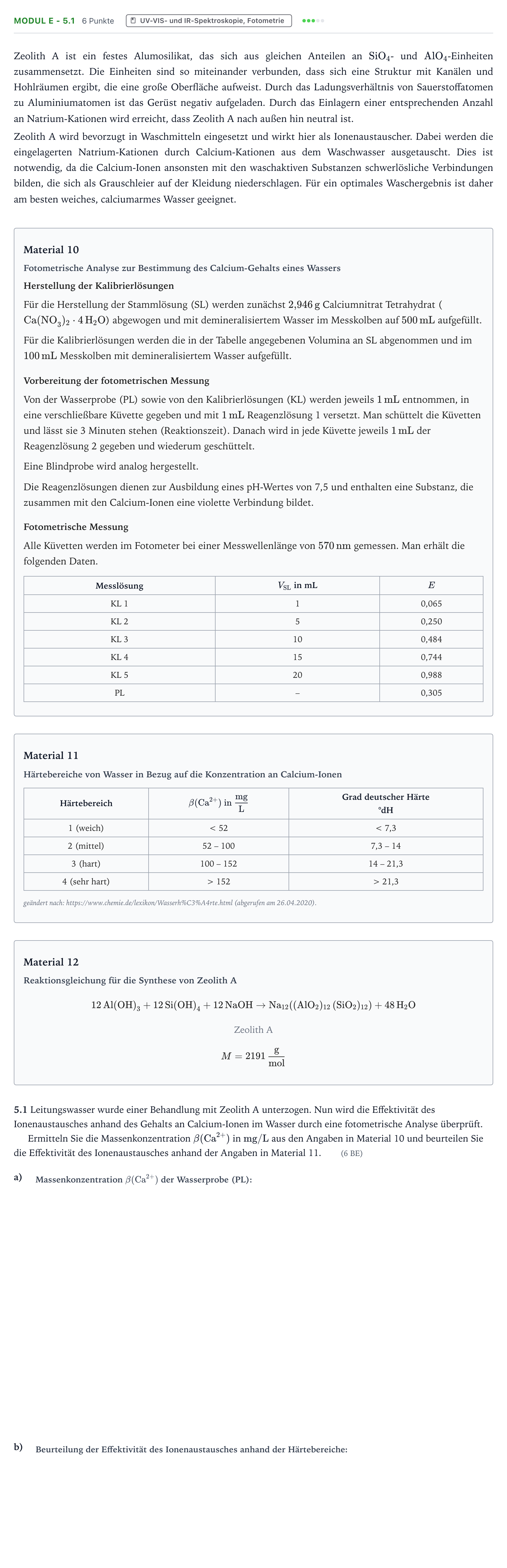 Aufgabenstellung: Aufgabe Modul E - 5.1 · Abitur Hessen Chemietechnik LK 2021