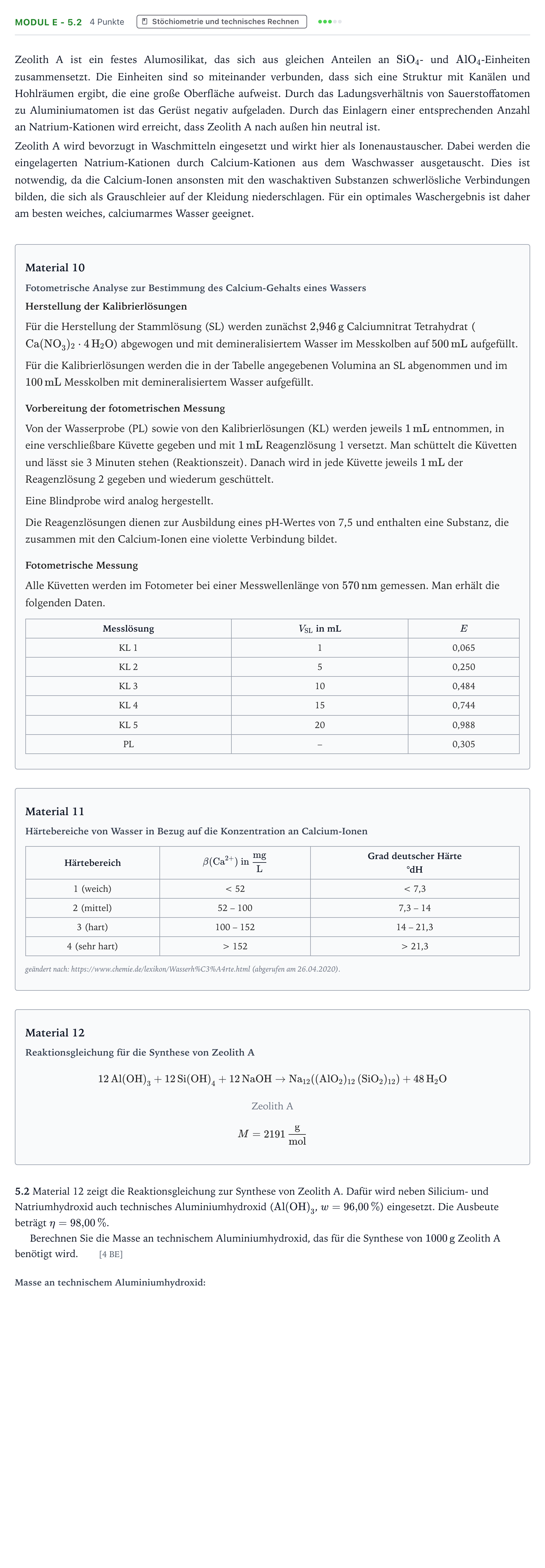 Aufgabenstellung: Aufgabe Modul E - 5.2 · Abitur Hessen Chemietechnik LK 2021