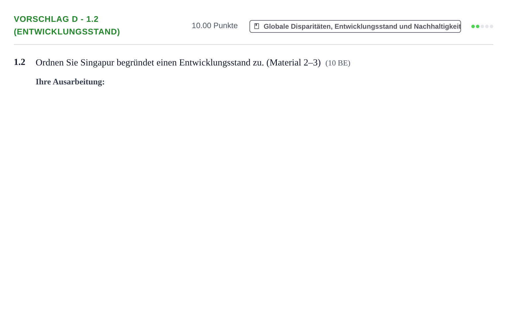 Aufgabenstellung: Aufgabe Vorschlag D - 1.2 (Entwicklungsstand) · Abitur Hessen Erdkunde GK 2021